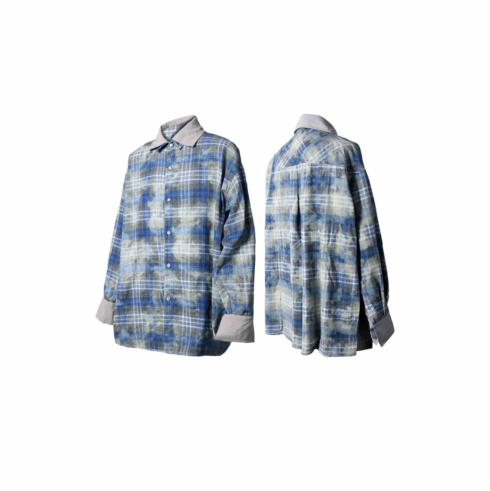 RELABEL Washed Plaid Tie-Dye Contrast-Collar Shirt