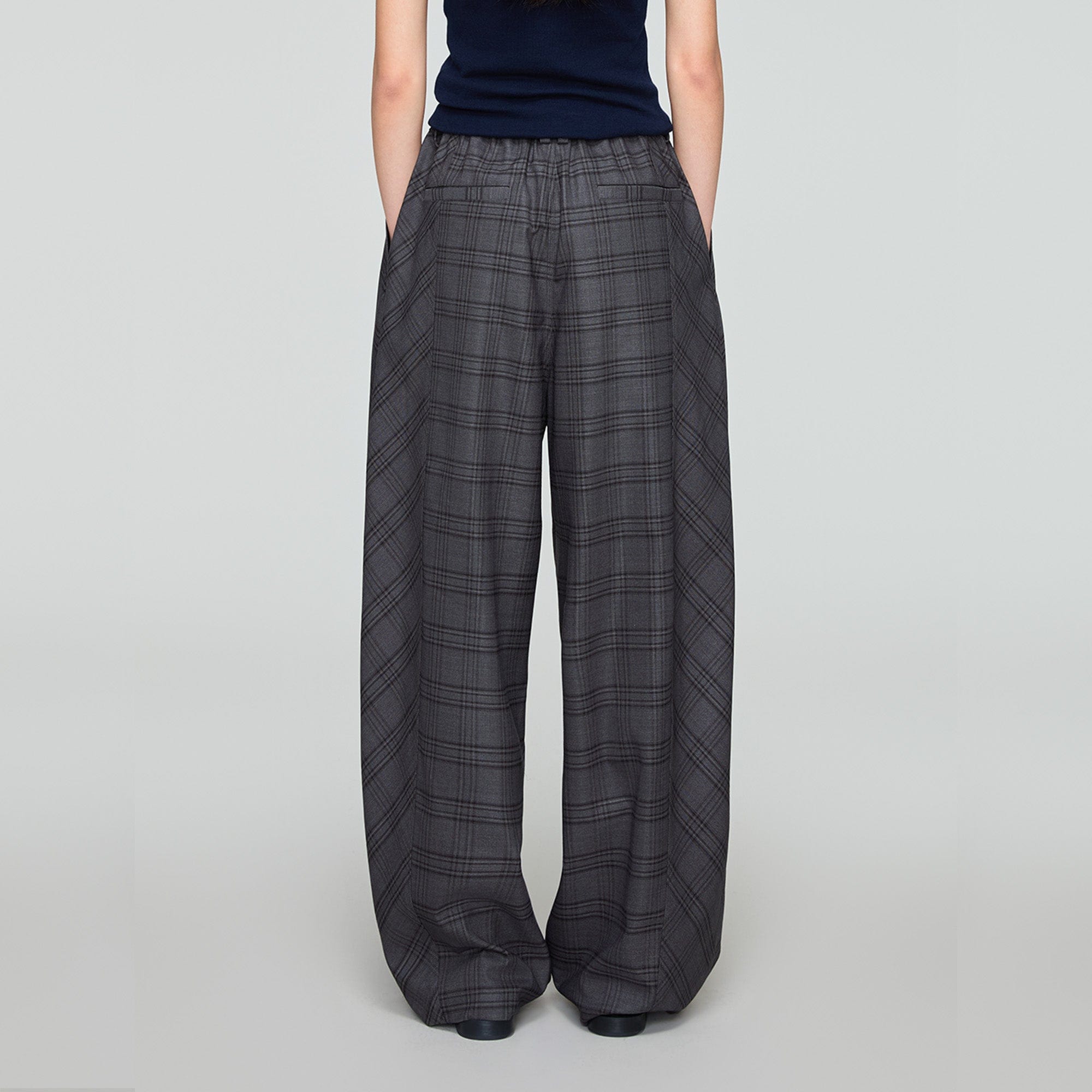 OPICLOTH Retro Paneled Plaid Drawstring Oversized Pants