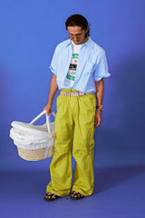 TRECLUB Drawcord Hem Wide-Leg Parachute Pants