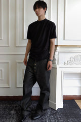 SSIN7 Spliced Button-Up Straight-Leg Raw Jeans
