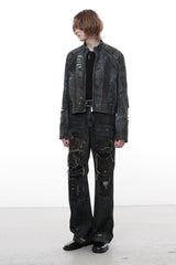 FACEONLAB Distressed Heavy Ripped Flared Jeans