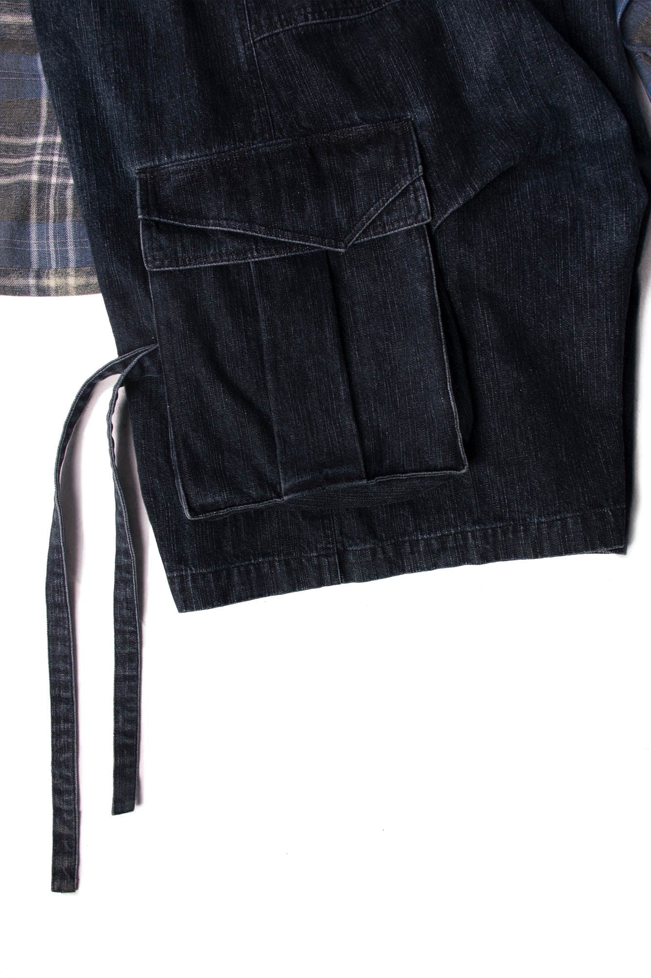 RELABEL Detachable Plaid Drape Denim Shorts