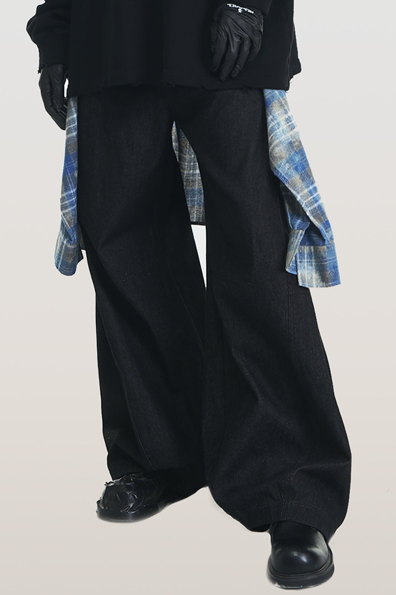 RELABEL Detachable Plaid Flap Panel Wide-Leg Pants