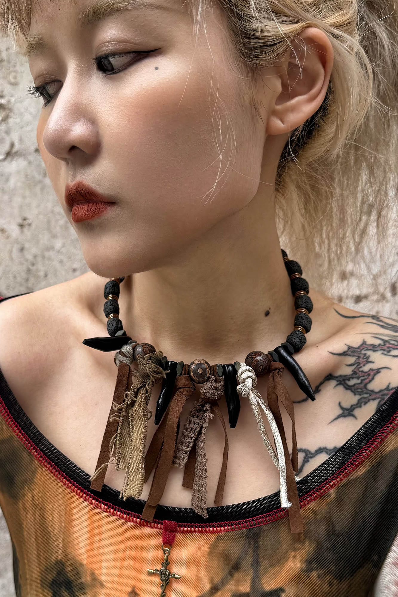 ILLUSORY Tribal Tassel Beaded Fang Necklace