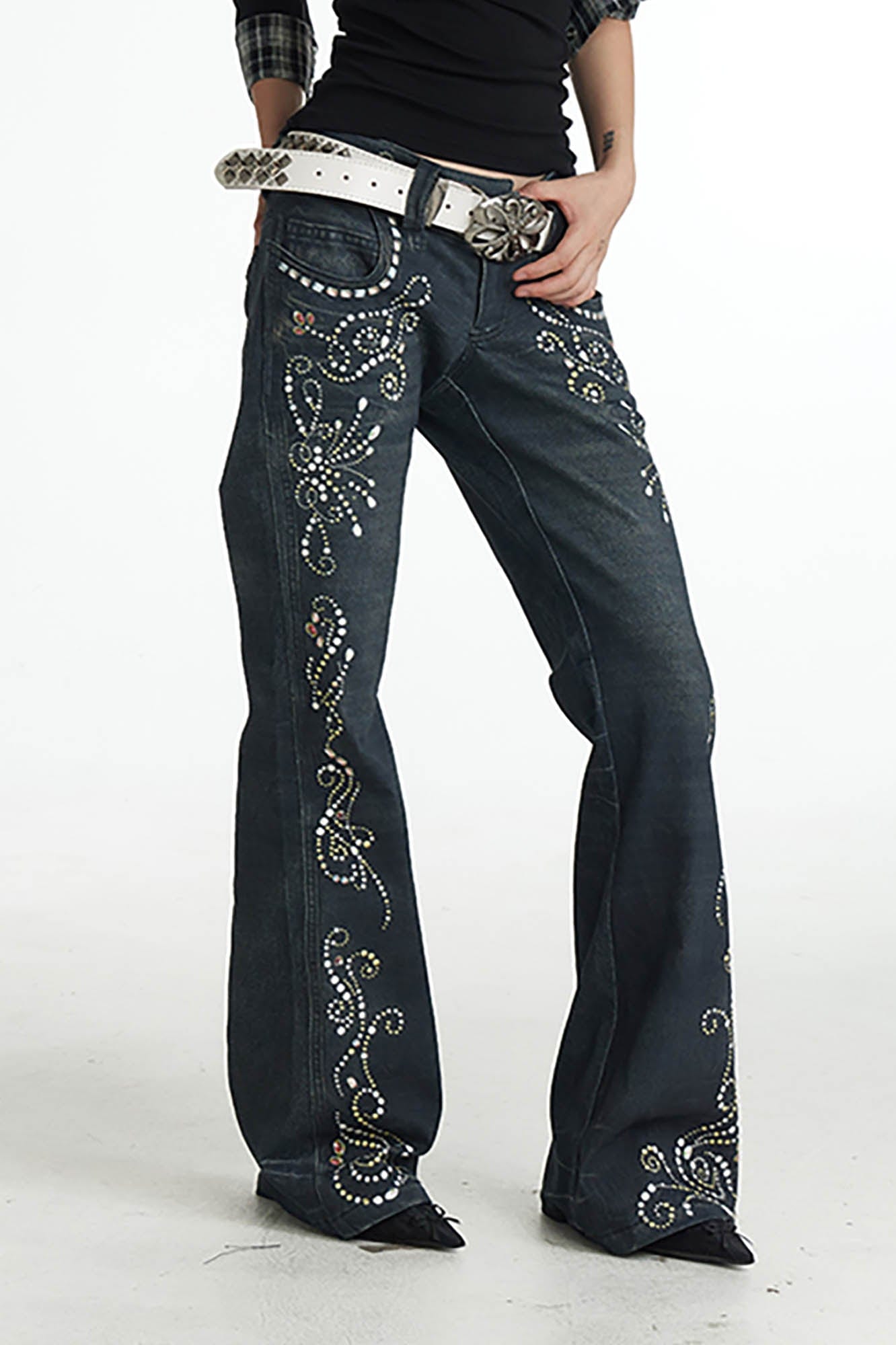 DND4DES×Faychui Retro Gemstone Graphics Flared Jeans