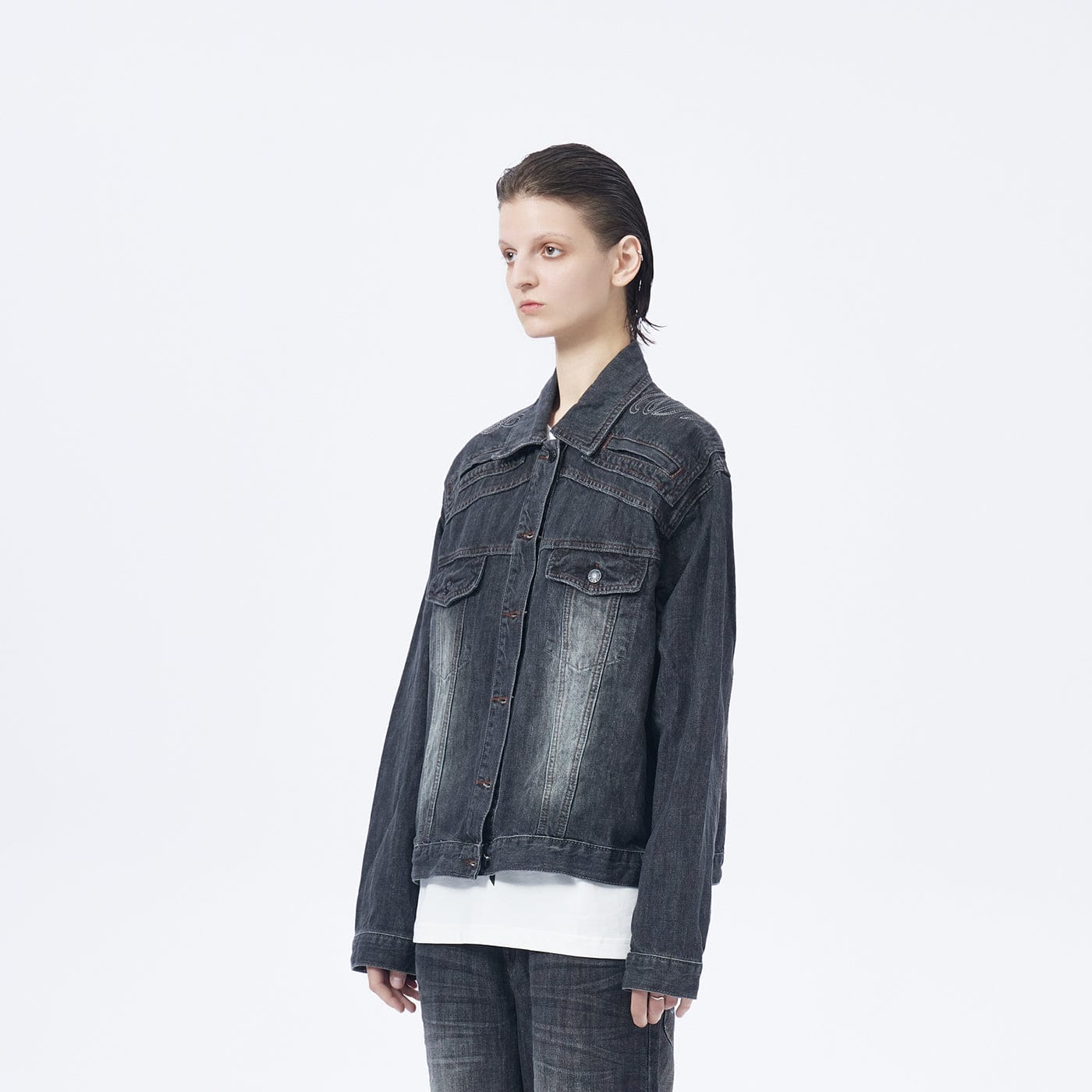 ARTIFICIAL WORLD Deconstructed Faded Denim Jacket