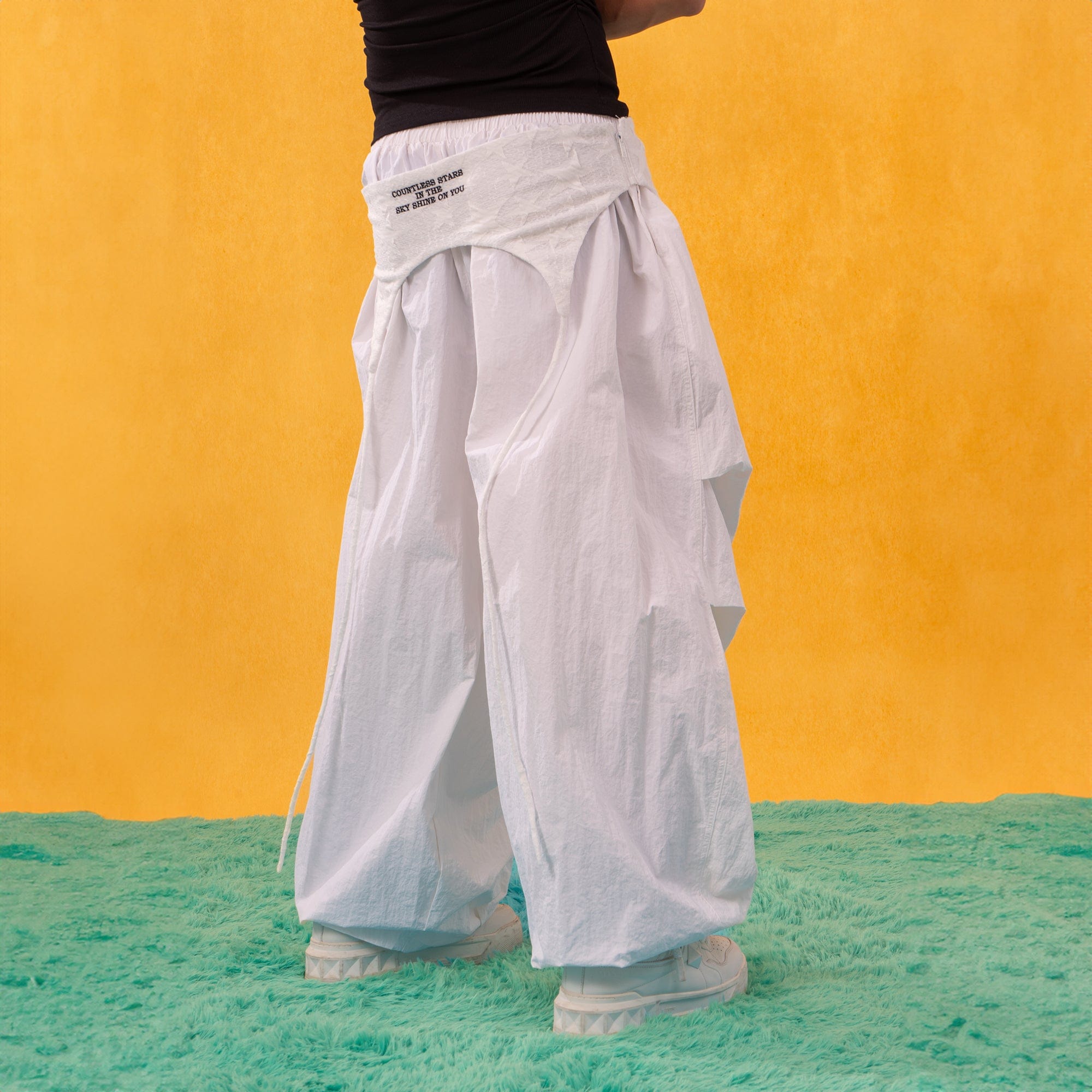 CLP Layered Crinkled Waist-Panel Parachute Pants