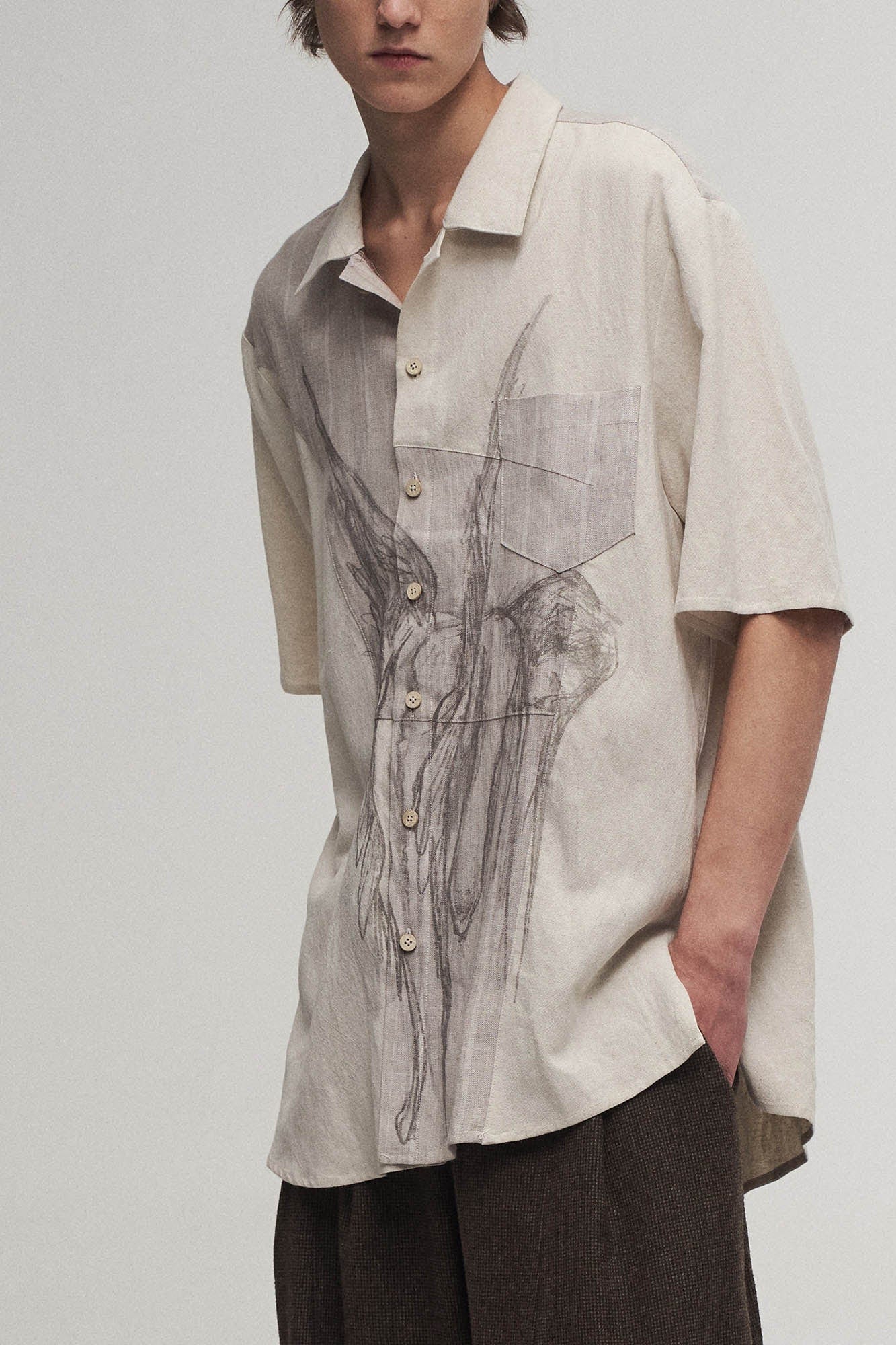 ILNya Nieternite Nifutur Winged Angel Sketch Spliced Half-Sleeve Shirt