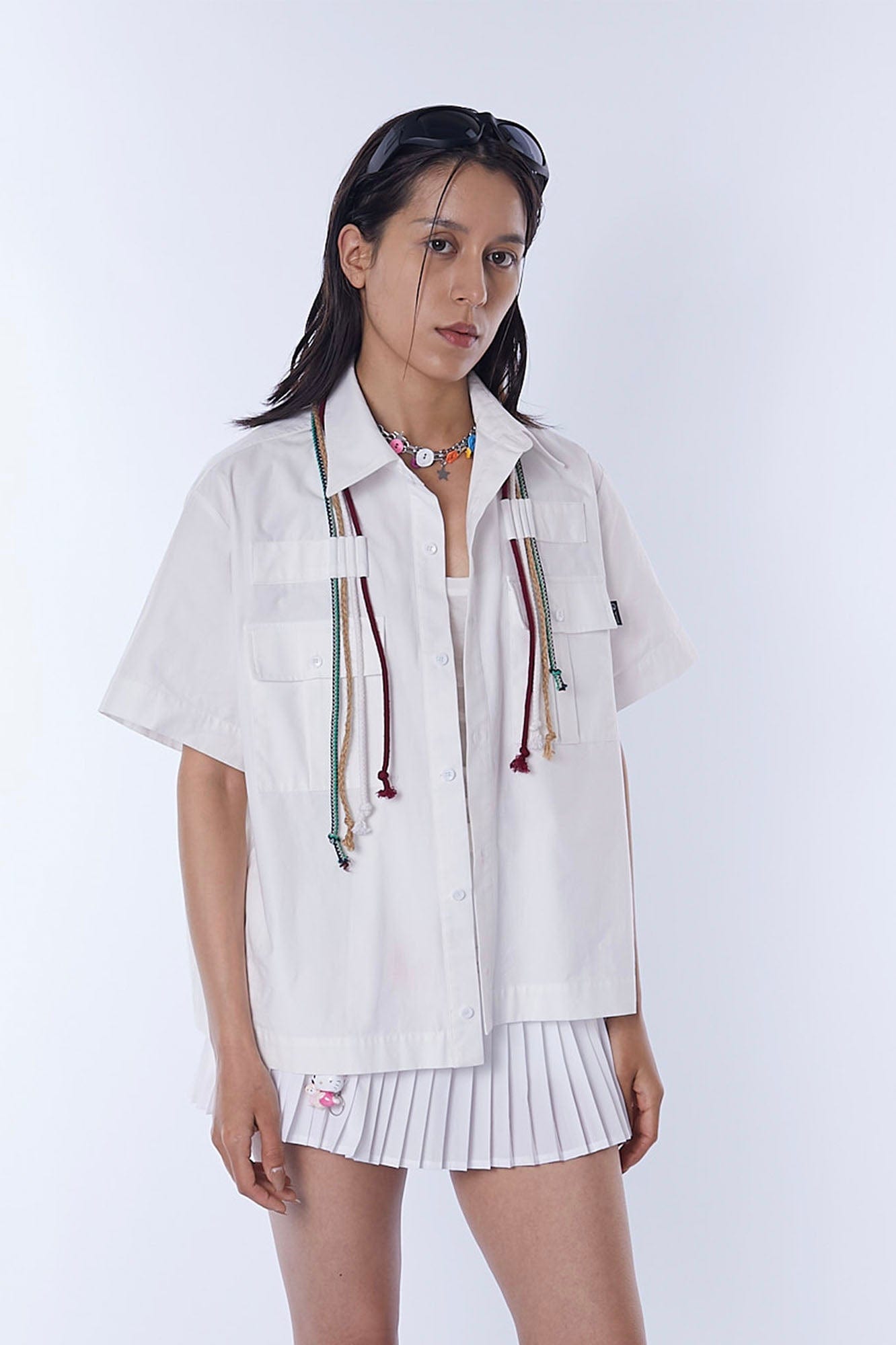 ASSEEN Cord Tassel Pocket Half Shirt