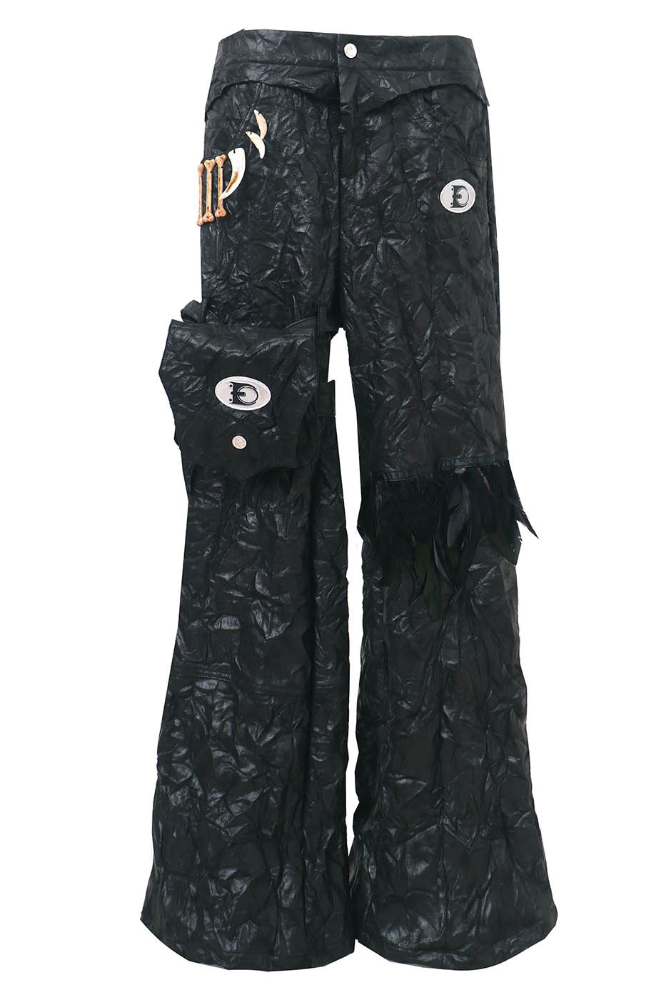EMBRYO Deconstructed Faux Leather Bone Wrinkled Wide-Leg Pants