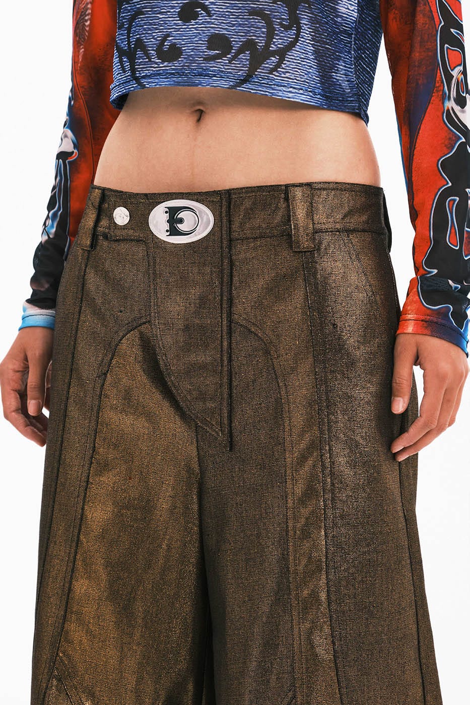 EMBRYO Metallic Devil Horned Wide-Leg Pants
