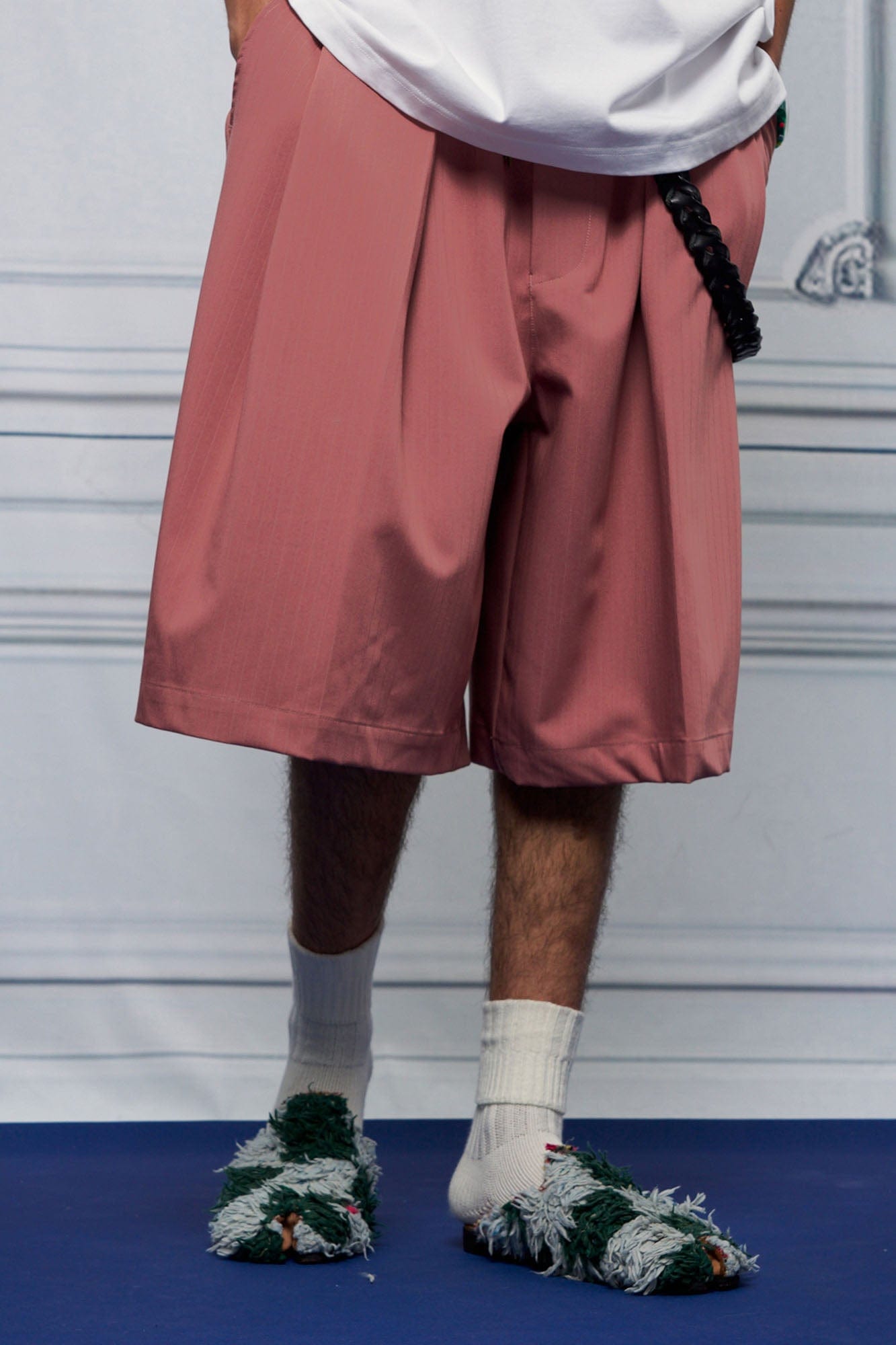 UNLIMITED MOTE Pleated Wide-Leg Drawstring Shorts Rose Pink