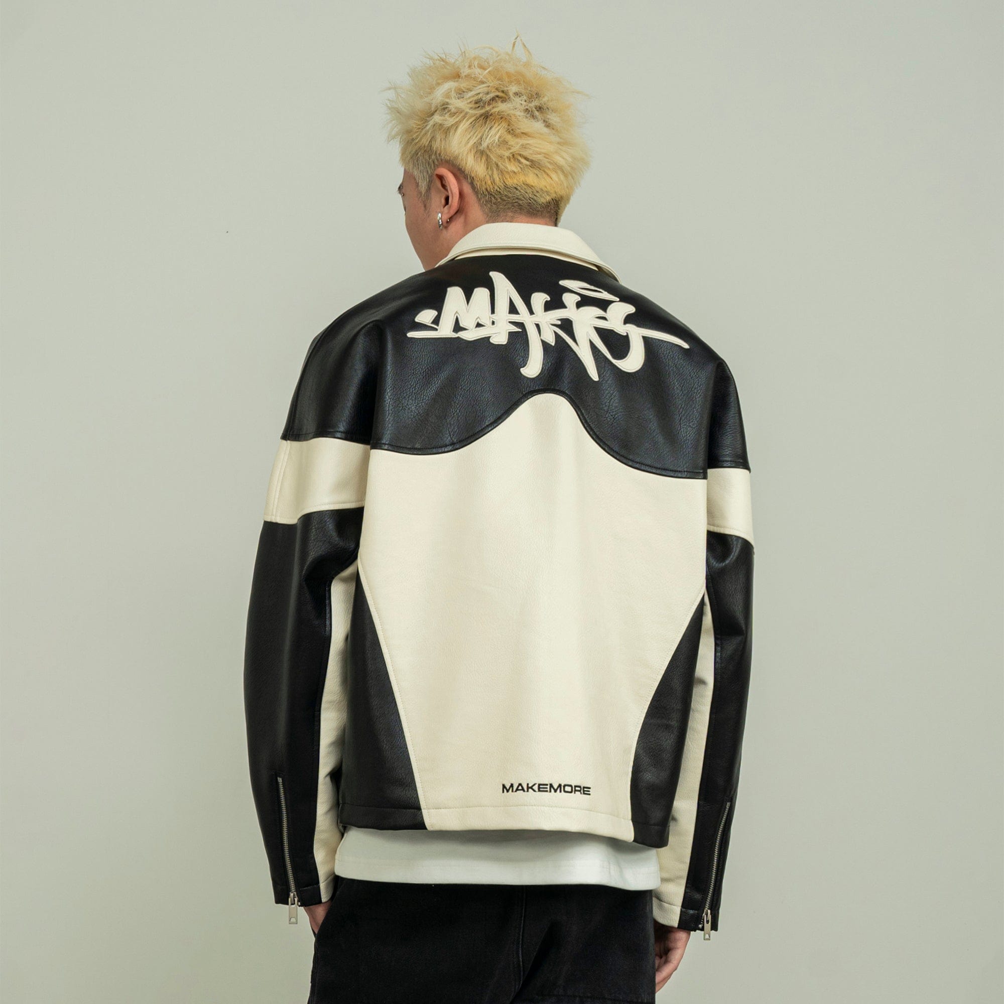 MAKEMORE Modern Deconstructed PU Zip-Up Jacket
