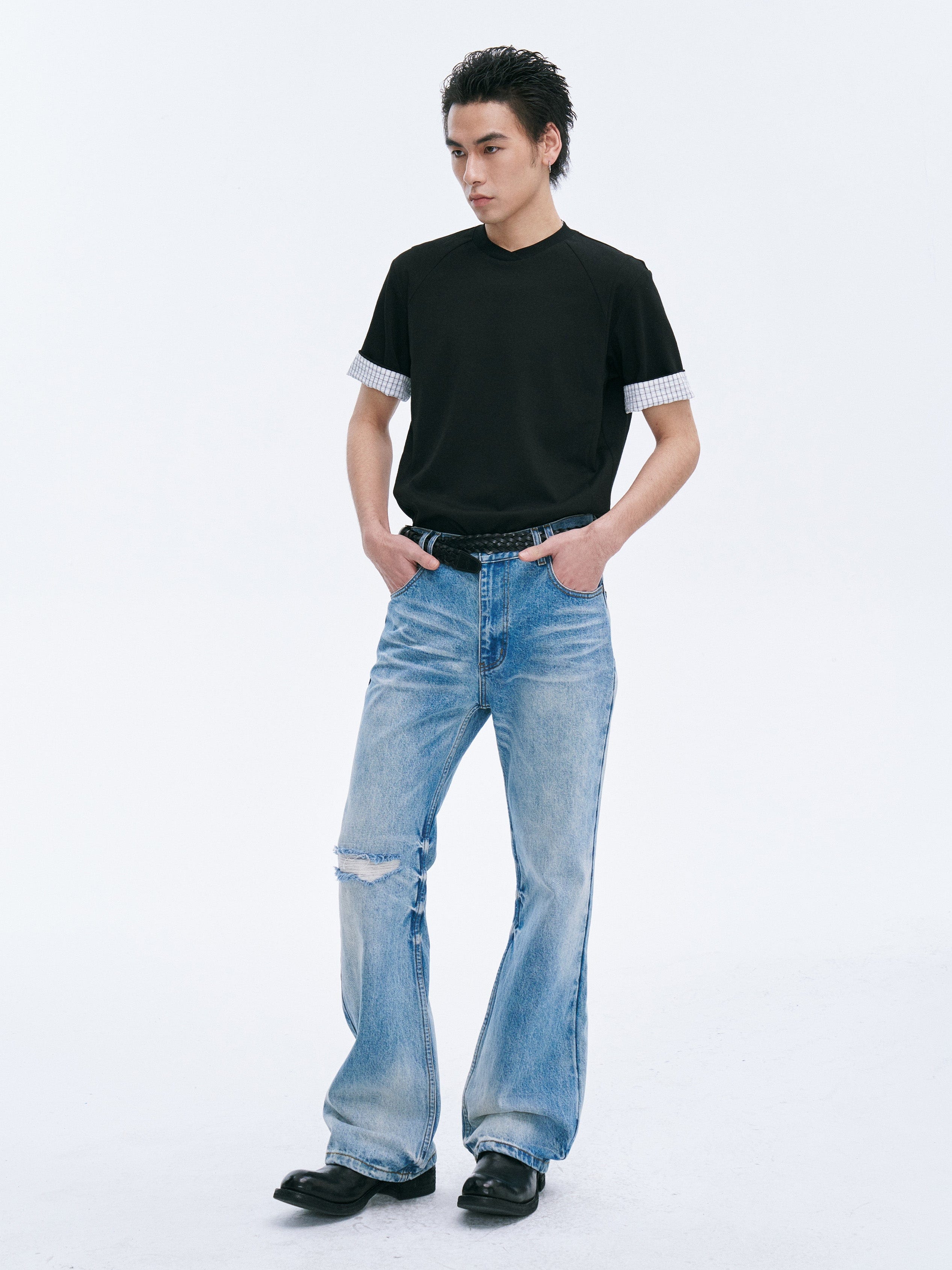 CATSSTAC Frost-Washed Distressed Straight-Leg Jeans