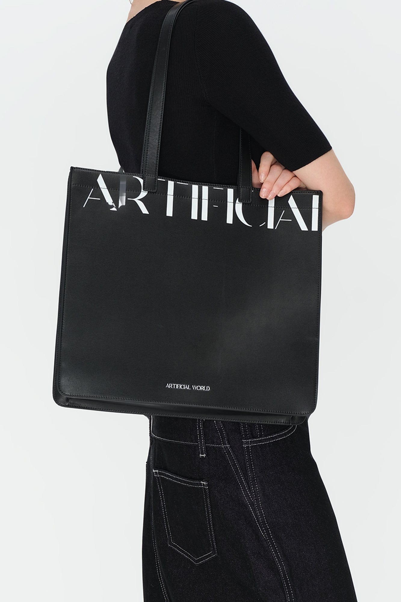 ARTIFICIAL WORLD Logo Graphic Leather Tote Bag