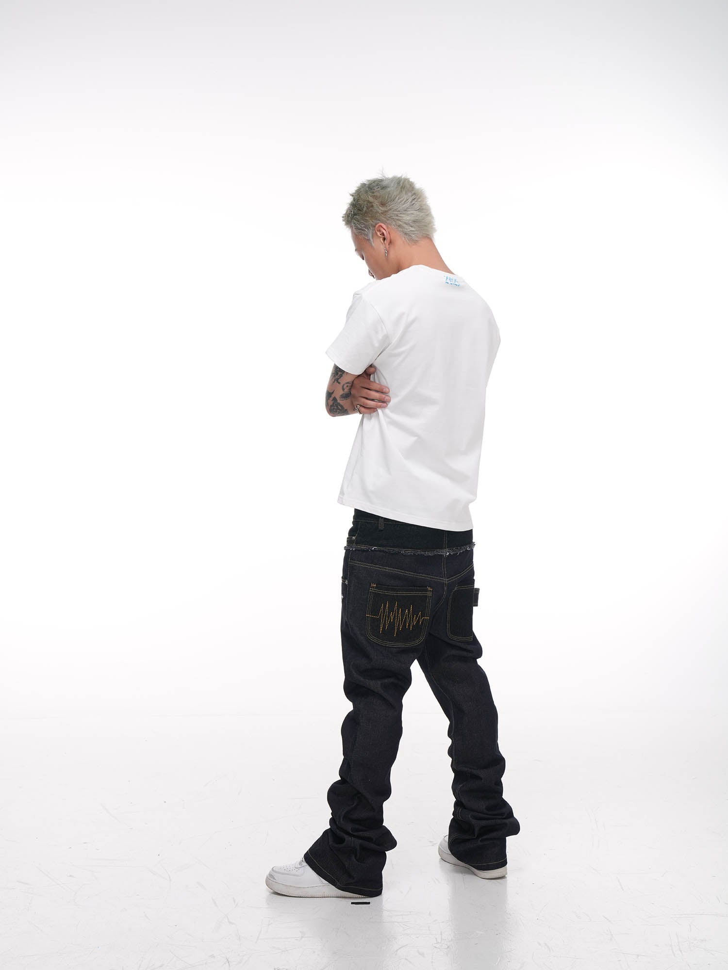 PHANTOMHUNTER Double-Waist Spliced Straight-Leg Fitted Jeans