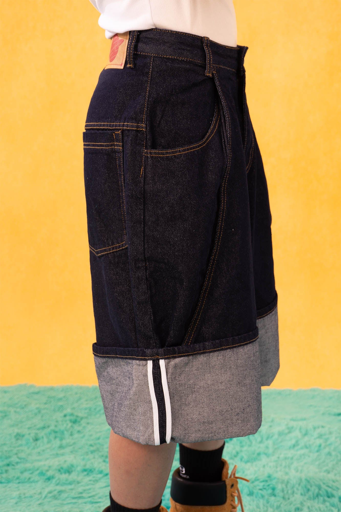CLP Folded-Hem Spliced Denim Shorts