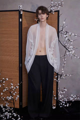 JIECHI Feathered Sequin Sheer Kimono Jacket