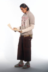 TRECLUB Dirty Washed Multi-Pocket Wide-Leg Shorts