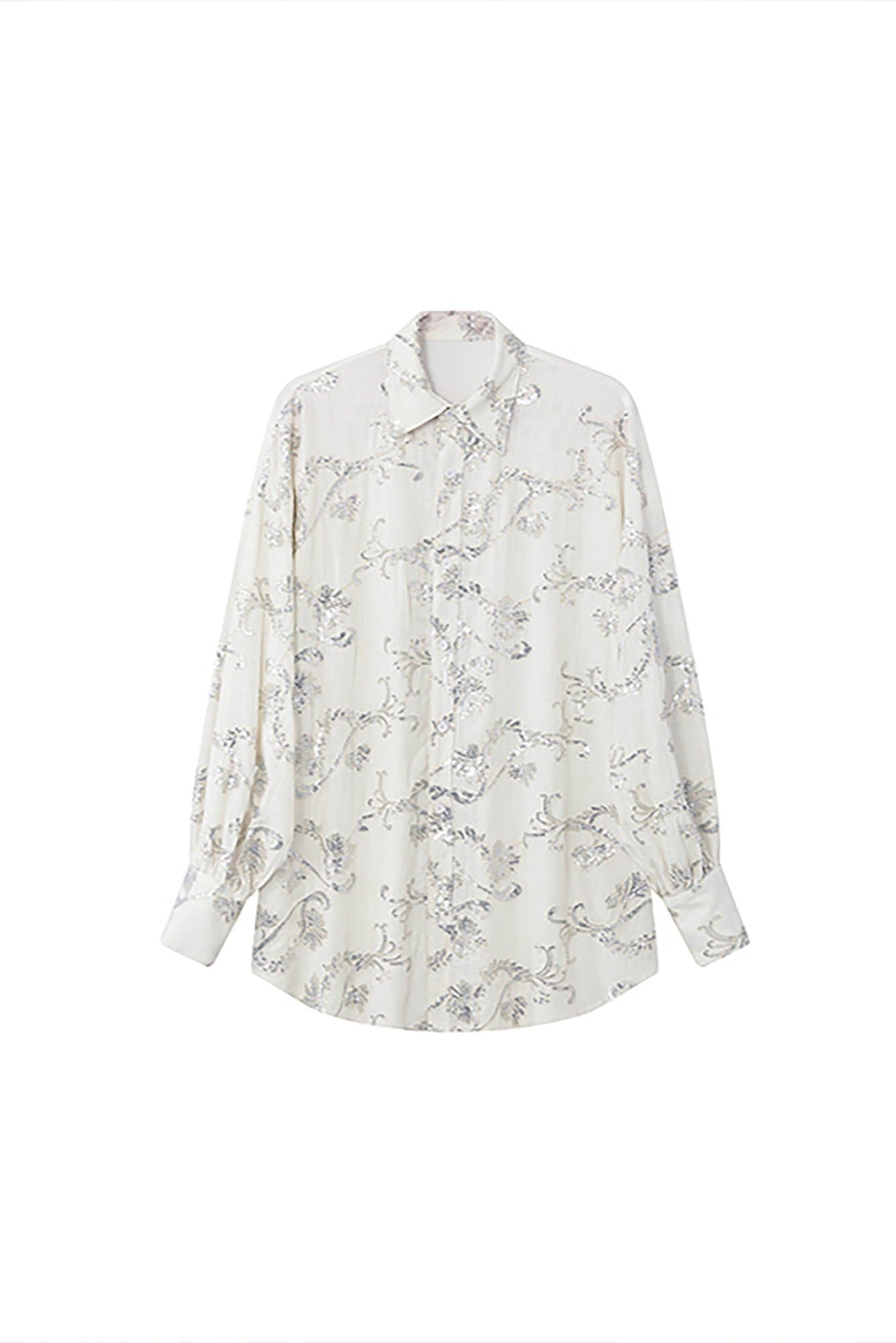 JIECHI Curly Sequin Embroidered Sheer Oversized Shirt
