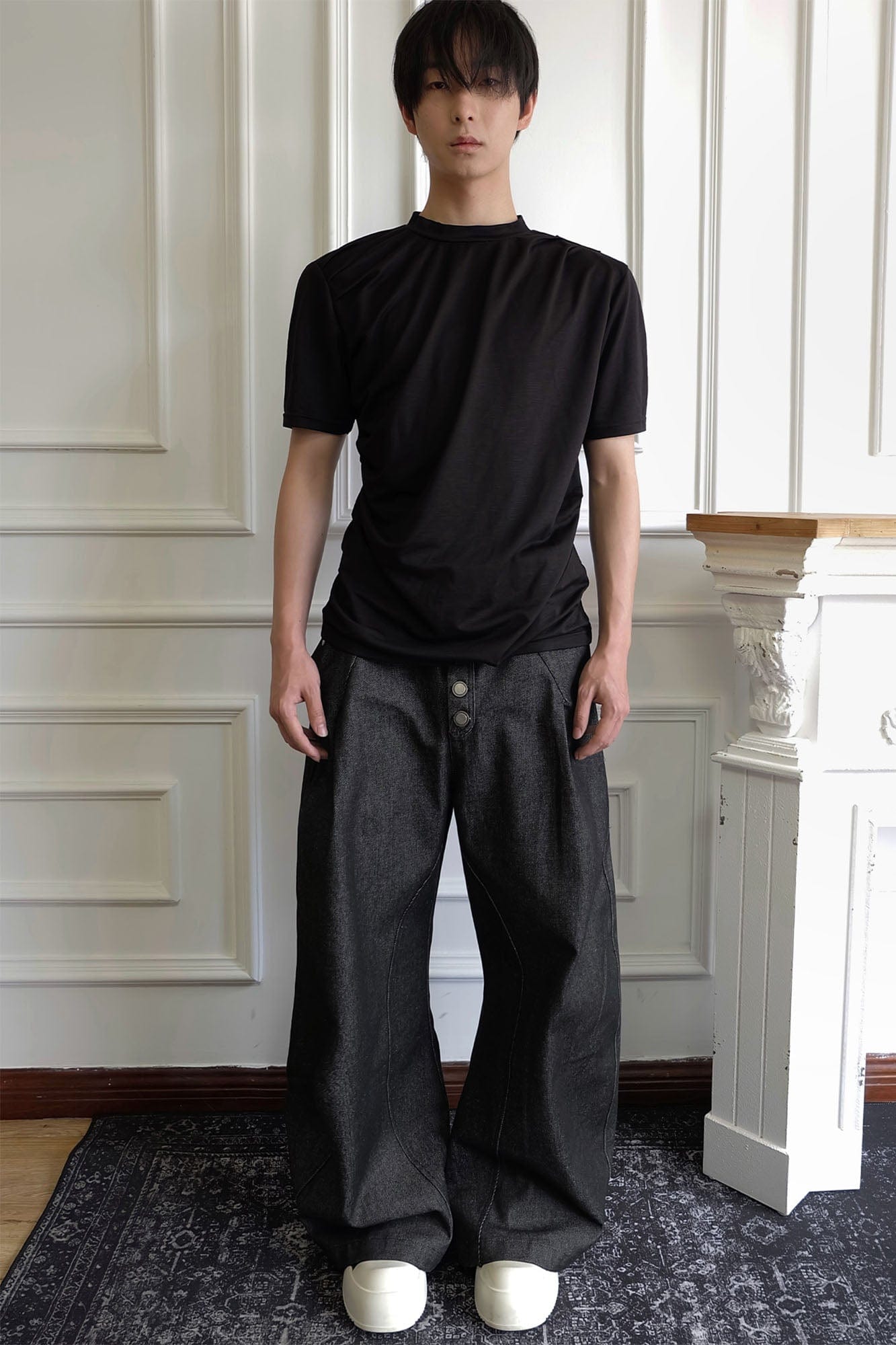 SSIN7 Spliced Button-Up Oversized Raw Jeans