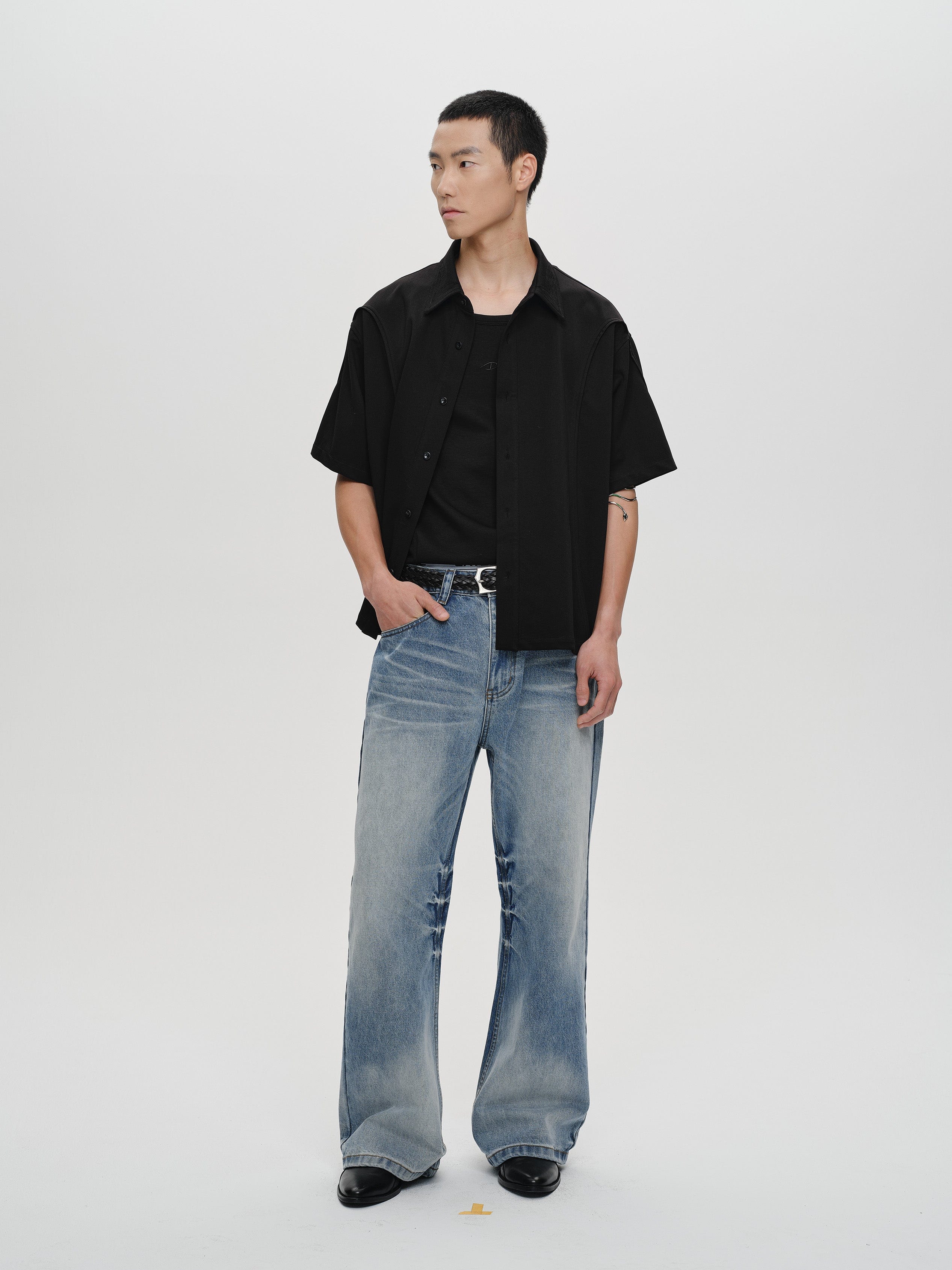 CATSSTAC Frost-Washed Wide-Leg Flared Jeans