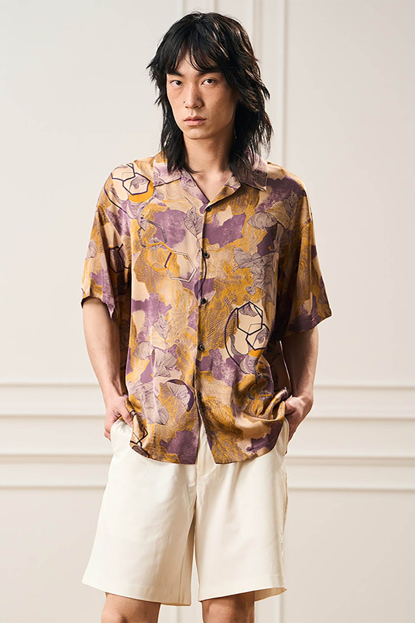 EPIC POETRY Botanic Geometry Satin Cuban Half Shirt
