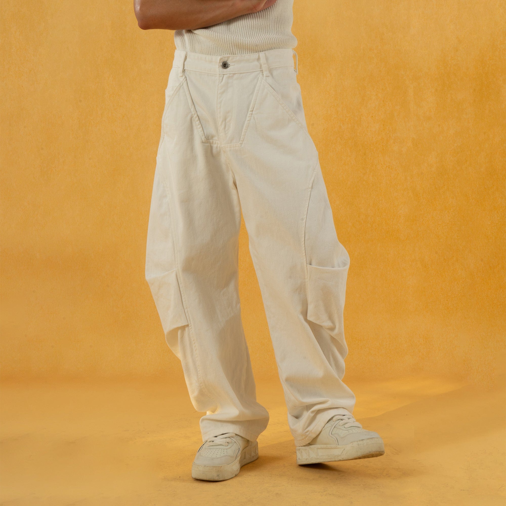 CLP Deconstructed Pleated Button Wide-Leg Pants