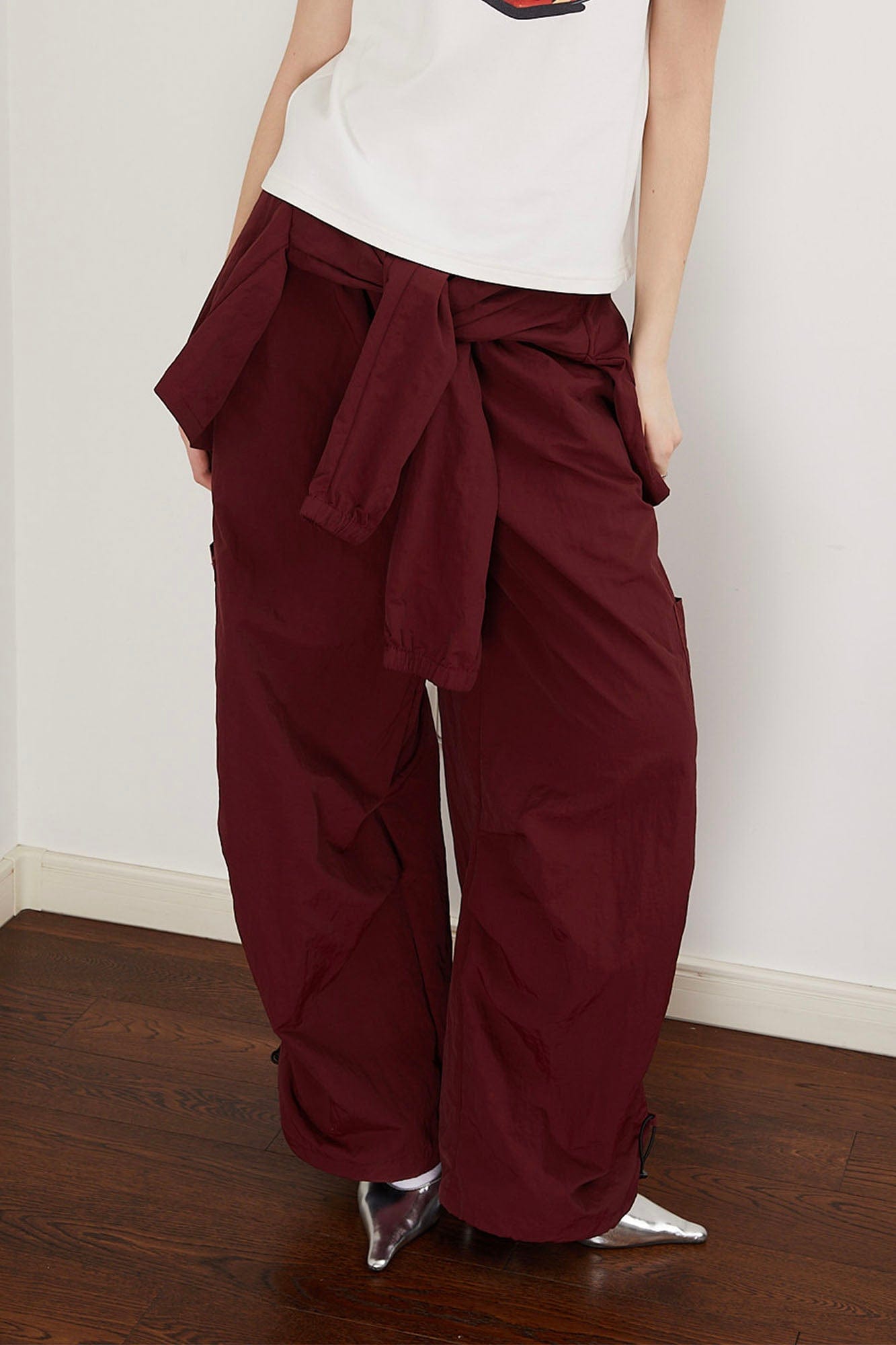 ASSEEN Detachable Draped Flap Wrinkled Parachute Pants