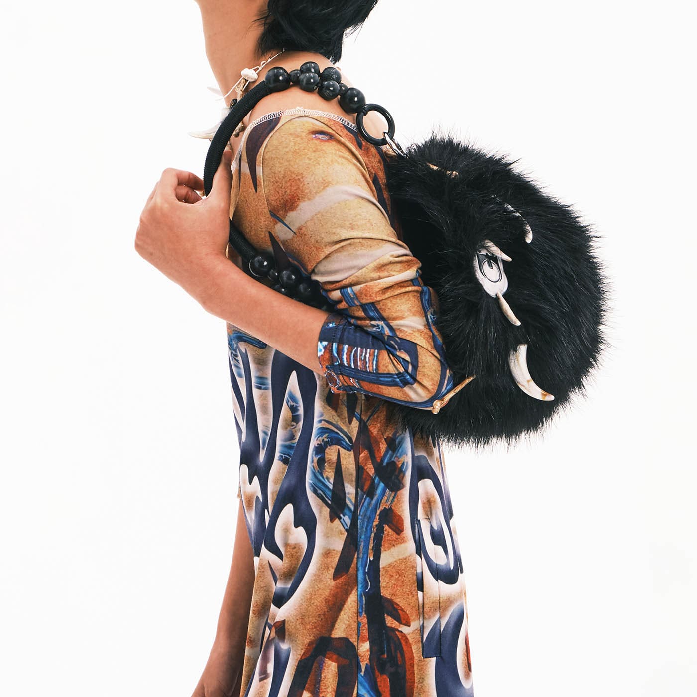 EMBRYO Bone Faux Fur Bag-Hat
