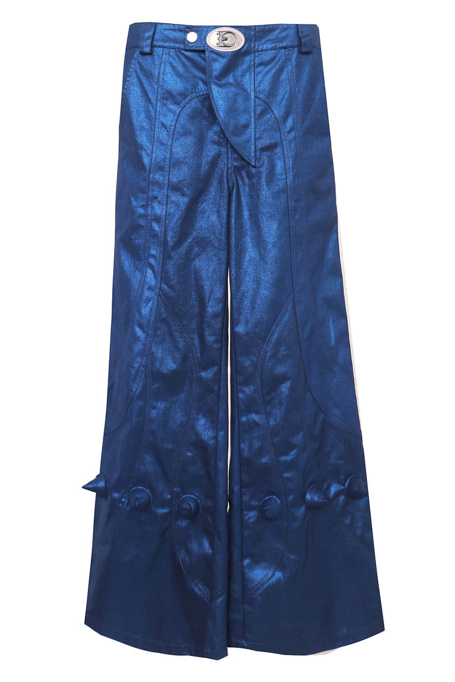 EMBRYO Metallic Devil Horned Wide-Leg Paneled Pants Blue