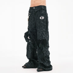 EMBRYO Deconstructed Faux Leather Bone Wrinkled Wide-Leg Pants