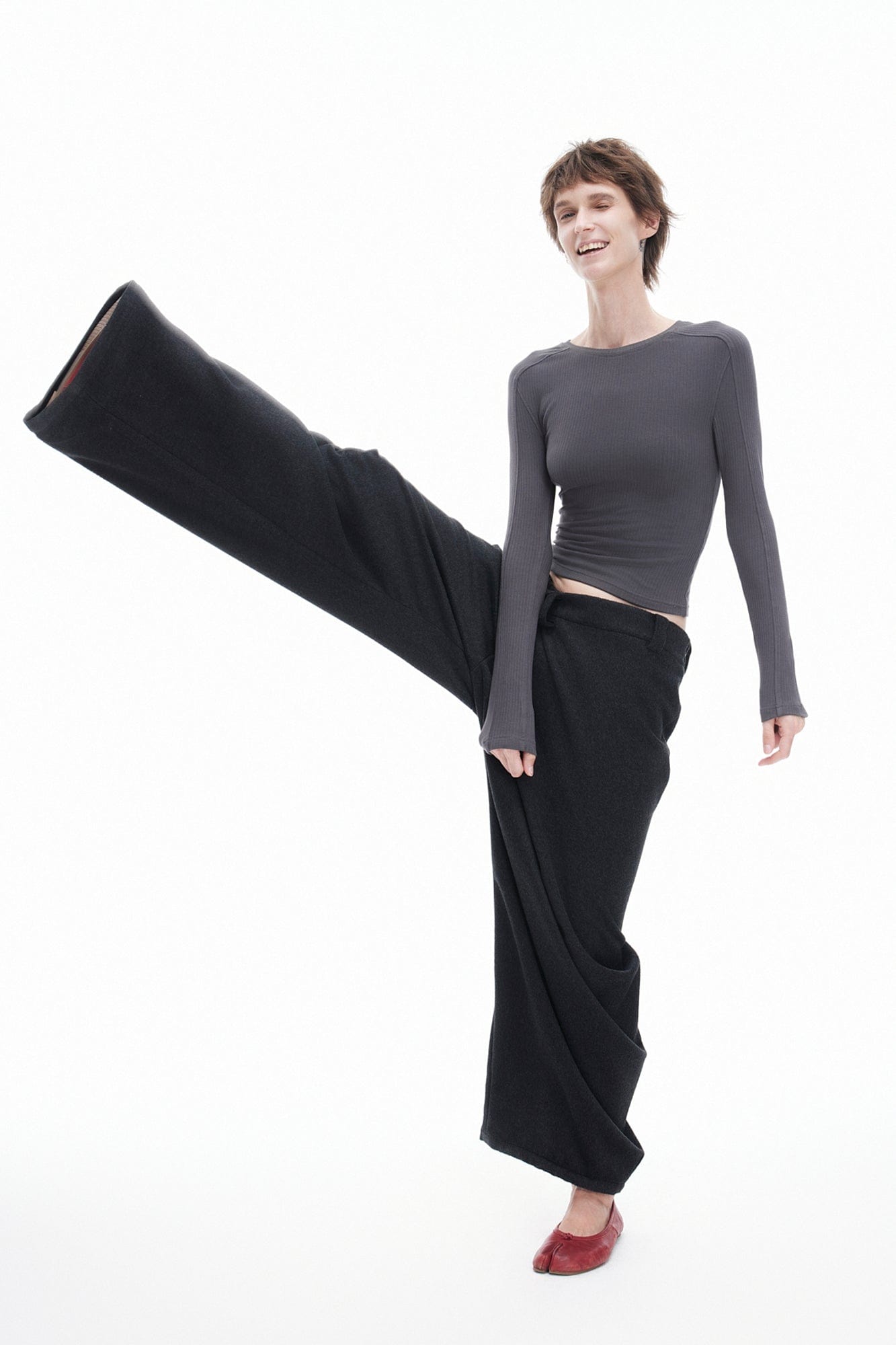 ARTIFICIAL WORLD Asymmetrical Overlay Wool Wide-Leg Pants