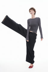 ARTIFICIAL WORLD Asymmetrical Overlay Wool Wide-Leg Pants