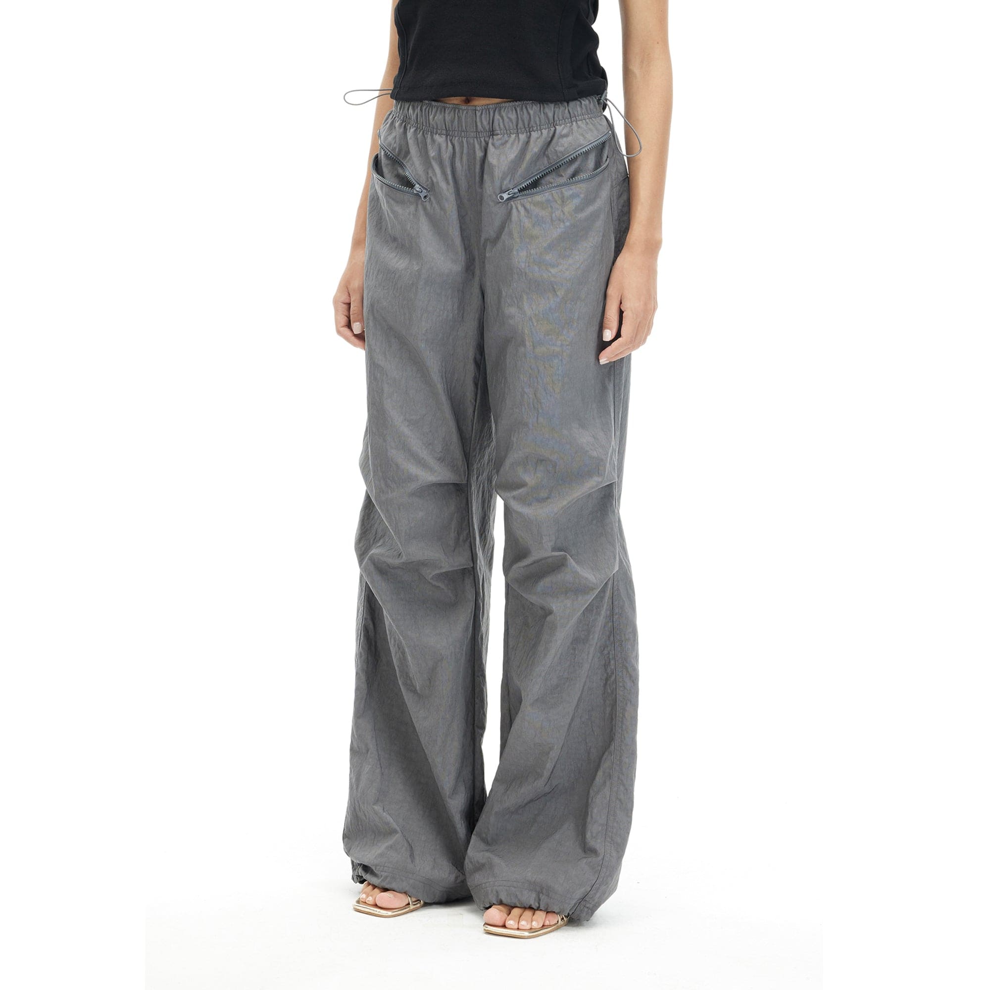 ARTIFICIAL WORLD Drawstring Zipper Pocket Parachute Pants