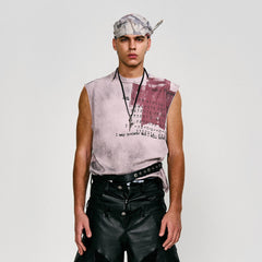 FLYERRER Distressed Cross Date-Print Sleeveless Tee
