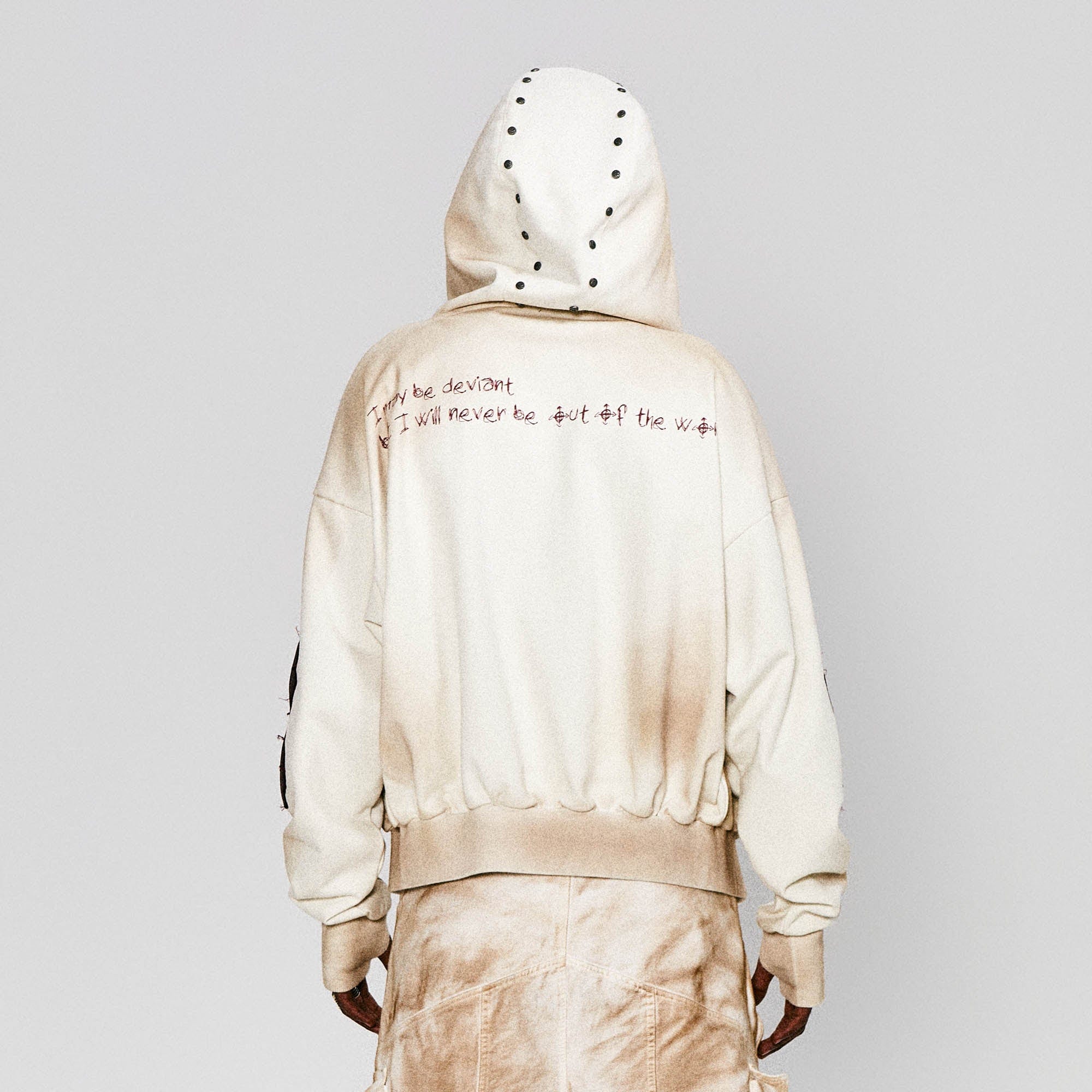 FLYERRER Distressed Cross Patch Studded Hooded Jacket