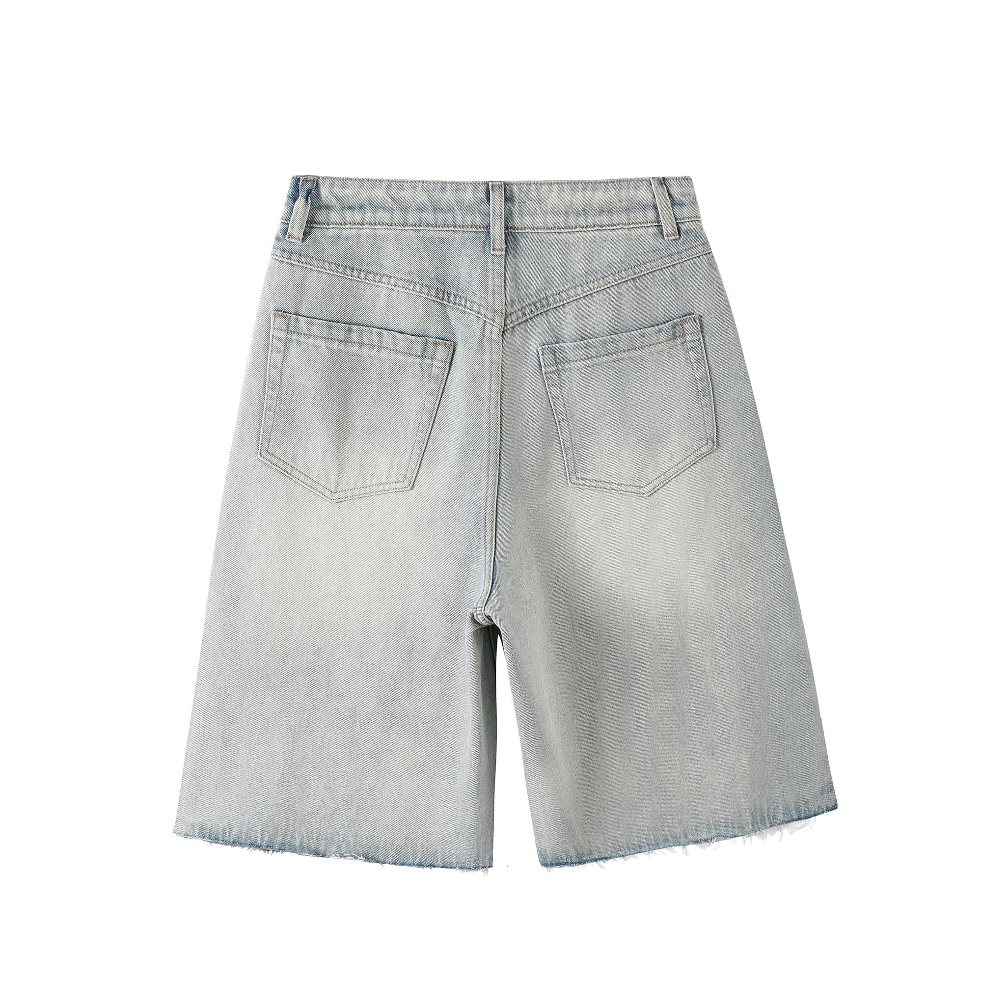 DONSMOKE Whimsical Stickers Washed Raw-Edge Shorts