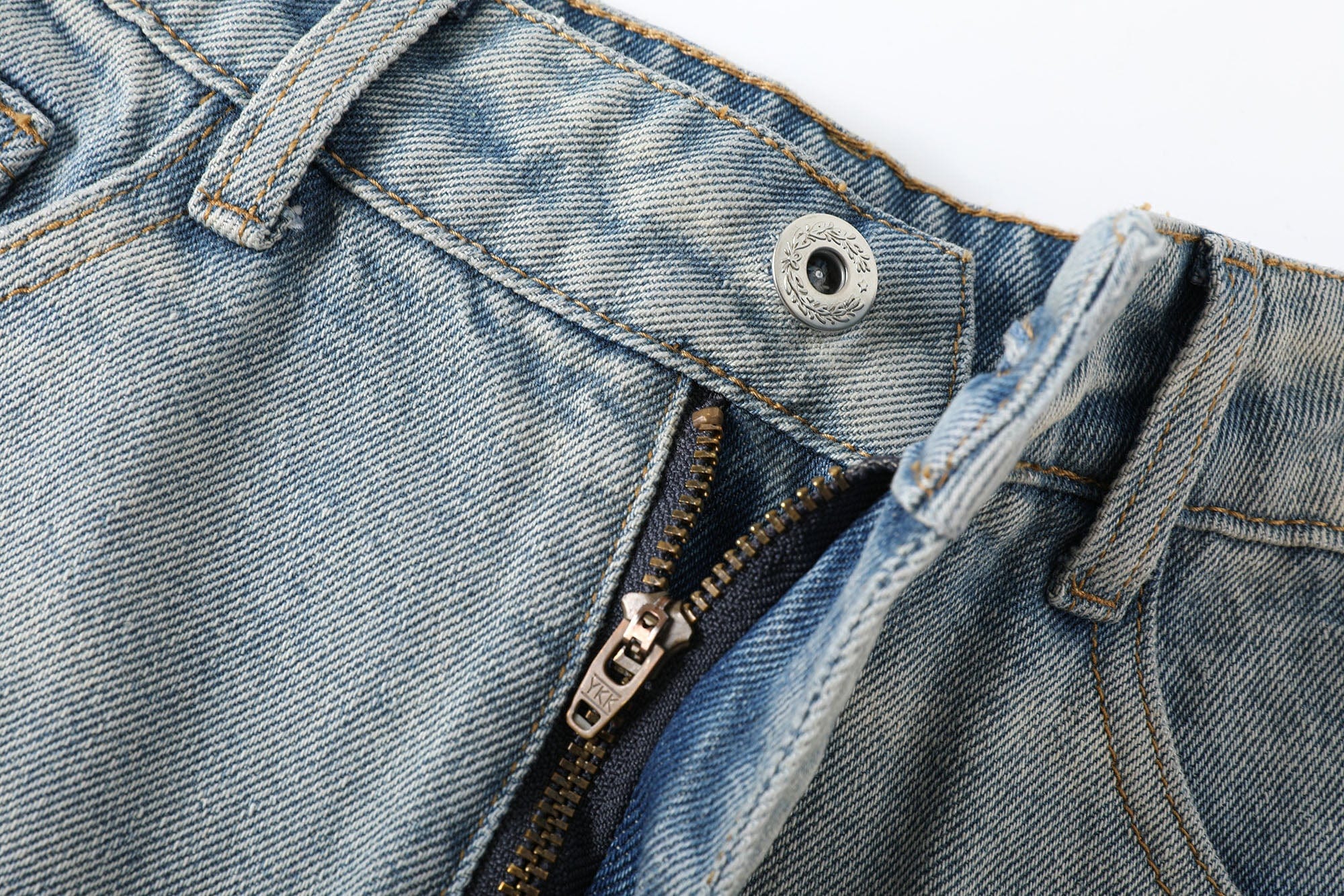 DONSMOKE Whimsical Stickers Washed Raw-Edge Shorts