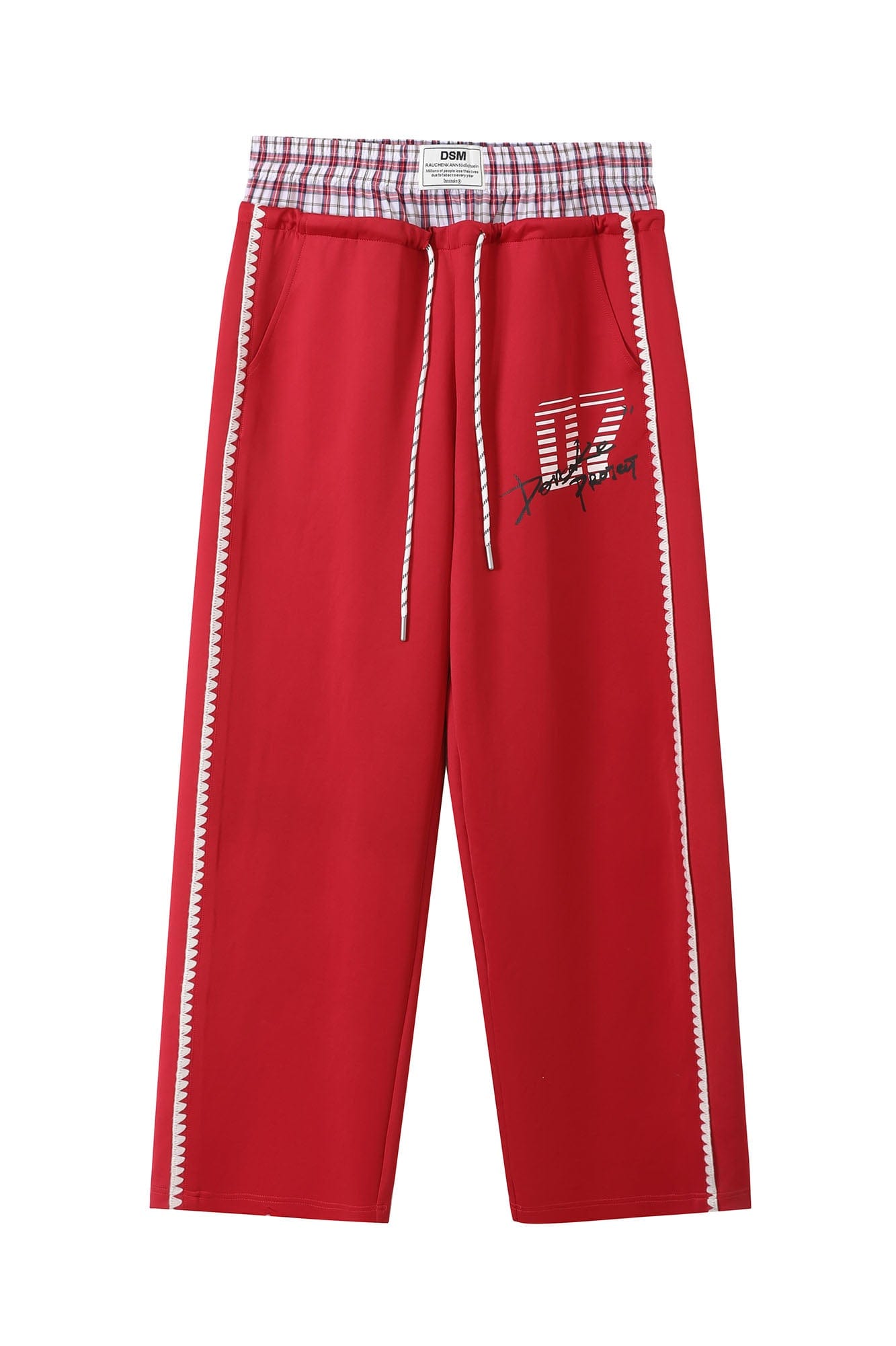 DONSMOKE Plaid Double-Waist Contrast Webbing Sweatpants