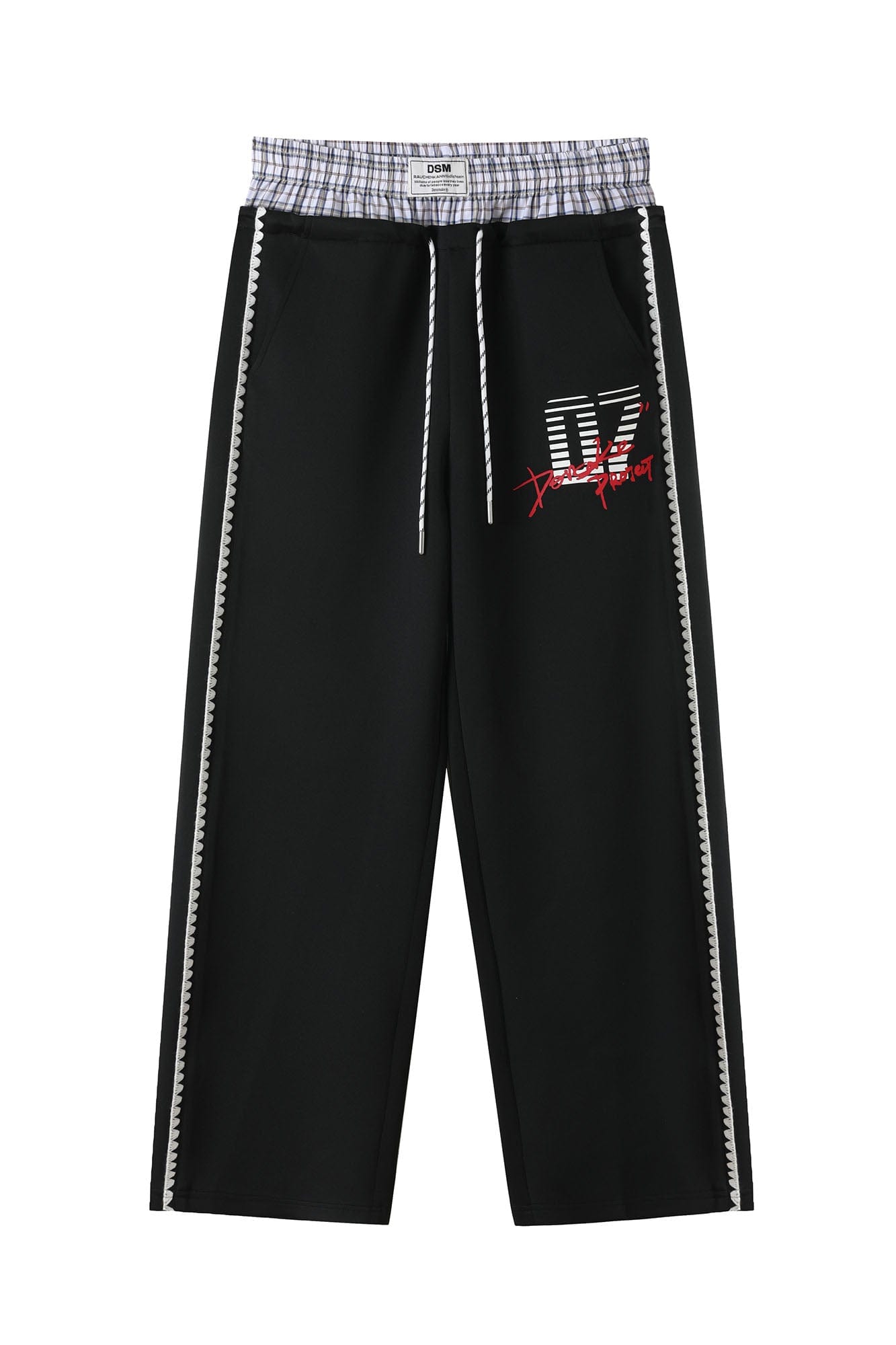 DONSMOKE Plaid Double-Waist Contrast Webbing Sweatpants