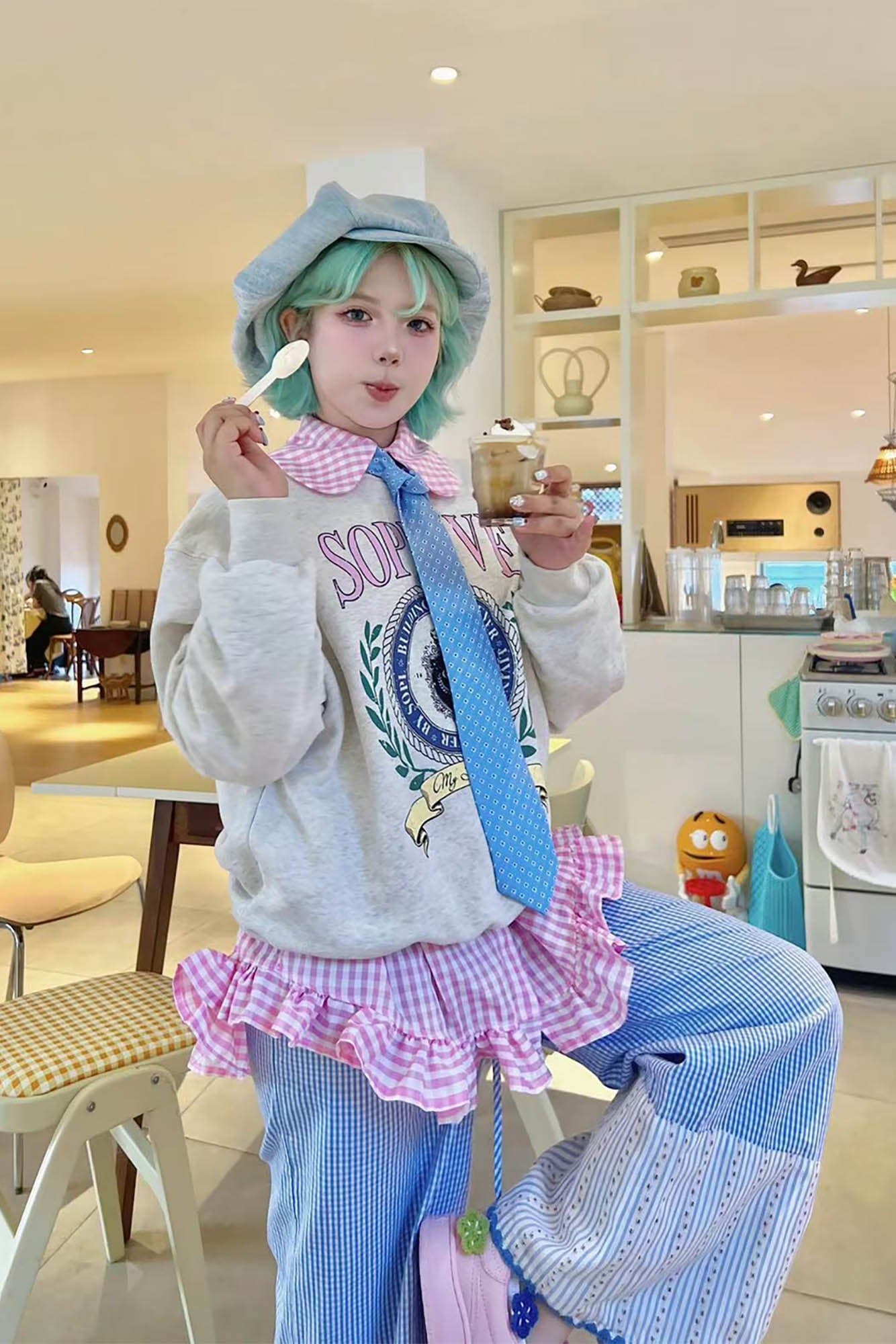 TWINBUTA Washed Embroidered Denim Newsboy Cap