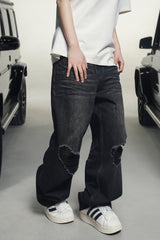 MAKEMORE Retro Washed Ripped Straight-Leg Jeans