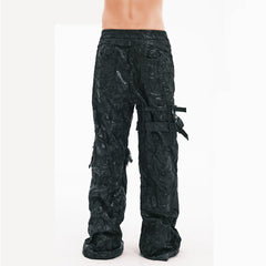 EMBRYO Deconstructed Faux Leather Bone Wrinkled Wide-Leg Pants