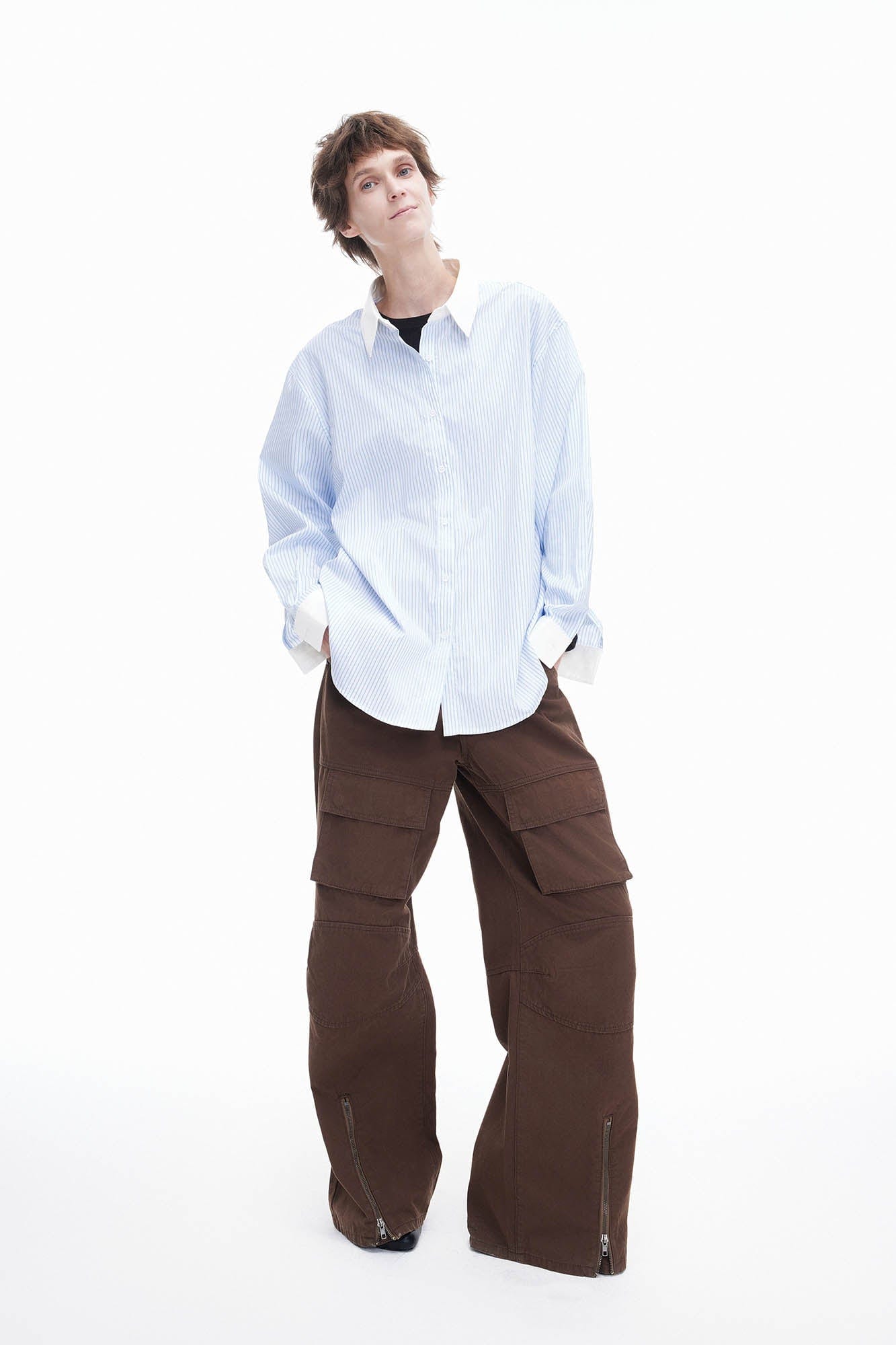 ARTIFICIAL WORLD Zip-Hem Multi-Pocket Wide-Leg Cargo