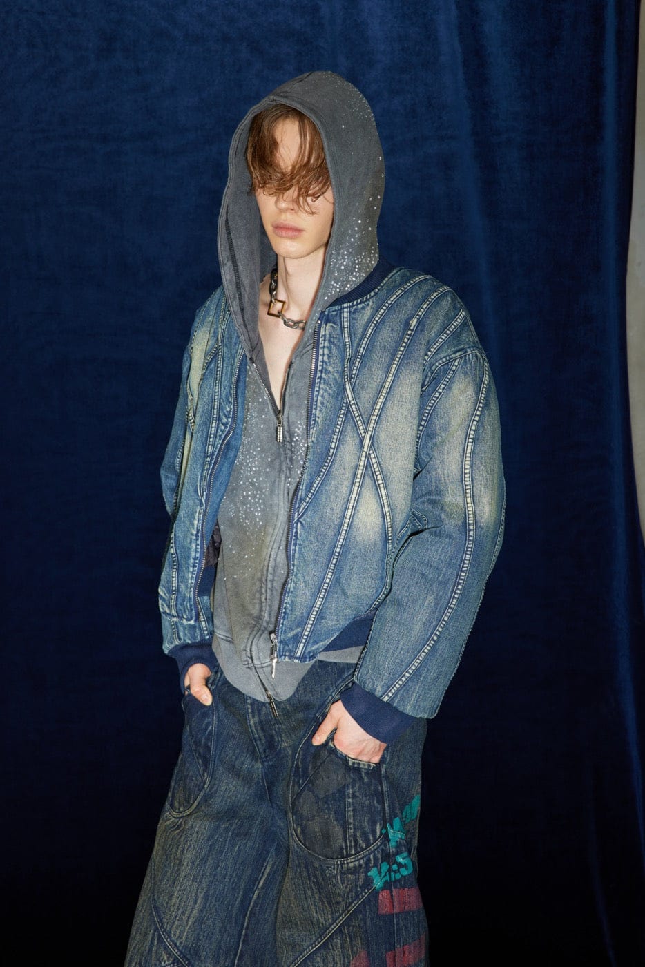 DND4DES Deconstructed Washed Denim Bomber Jacket