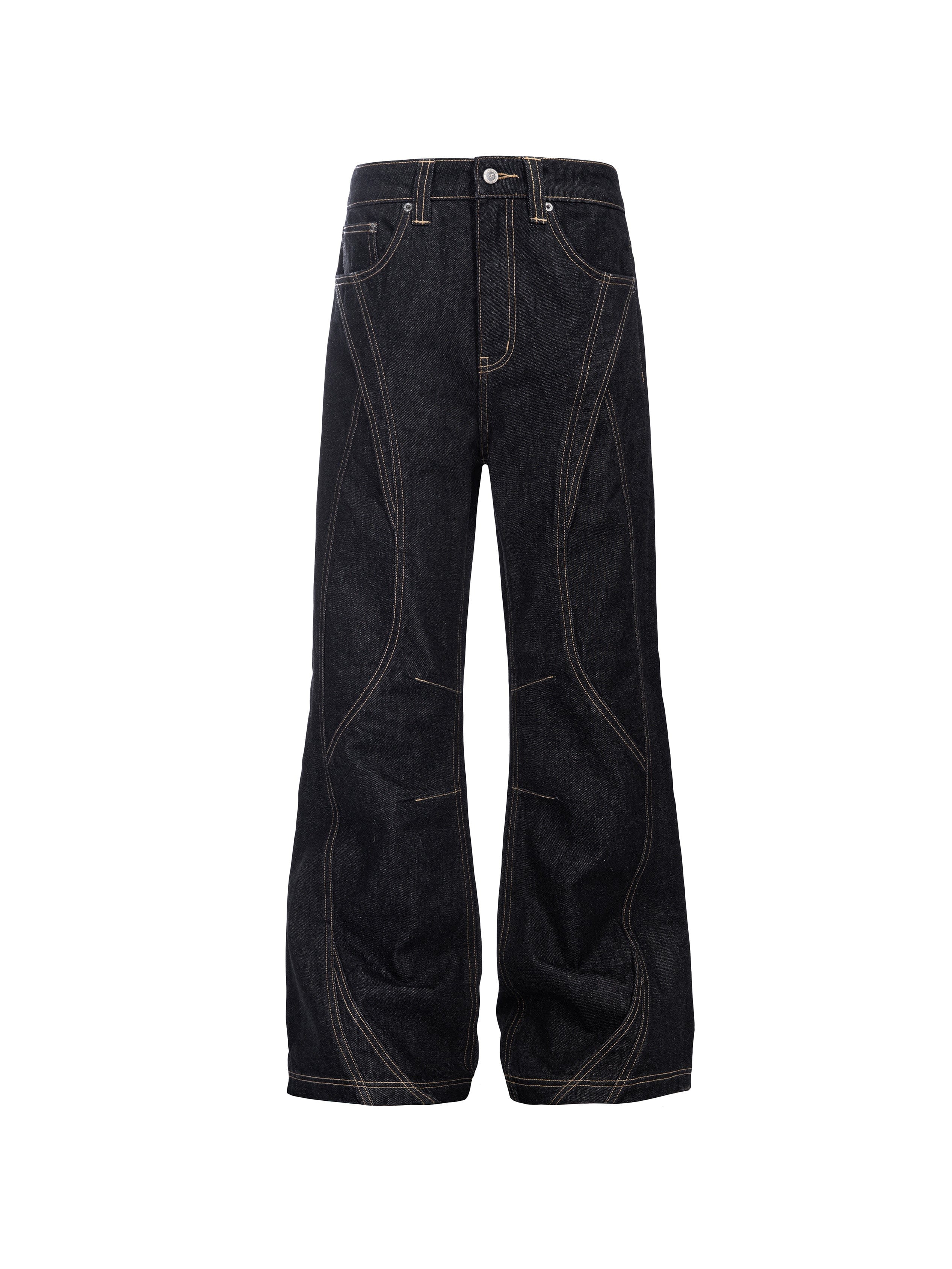CATSSTAC Curved Panel Stitch Straight-Leg Raw Jeans