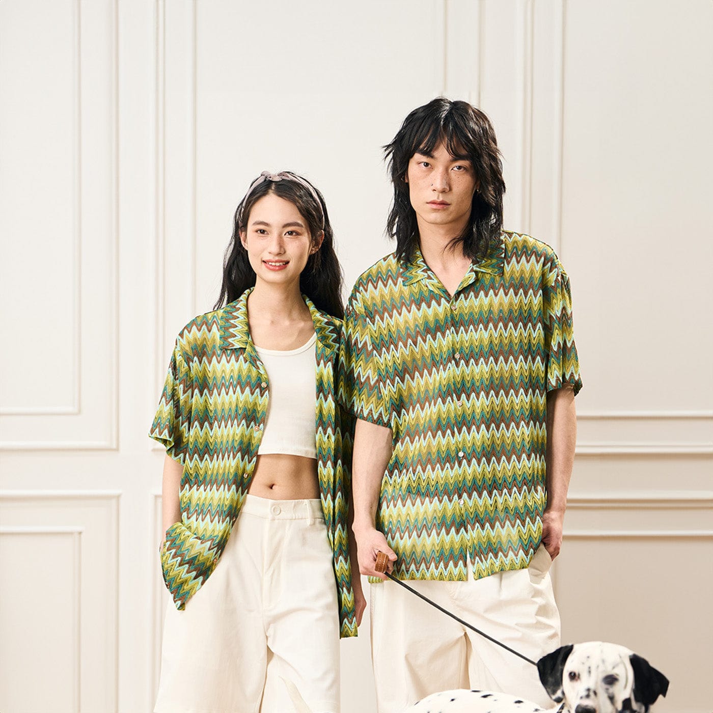 EPIC POETRY Geometric Ripple Knitted Half Shirt Watermelon