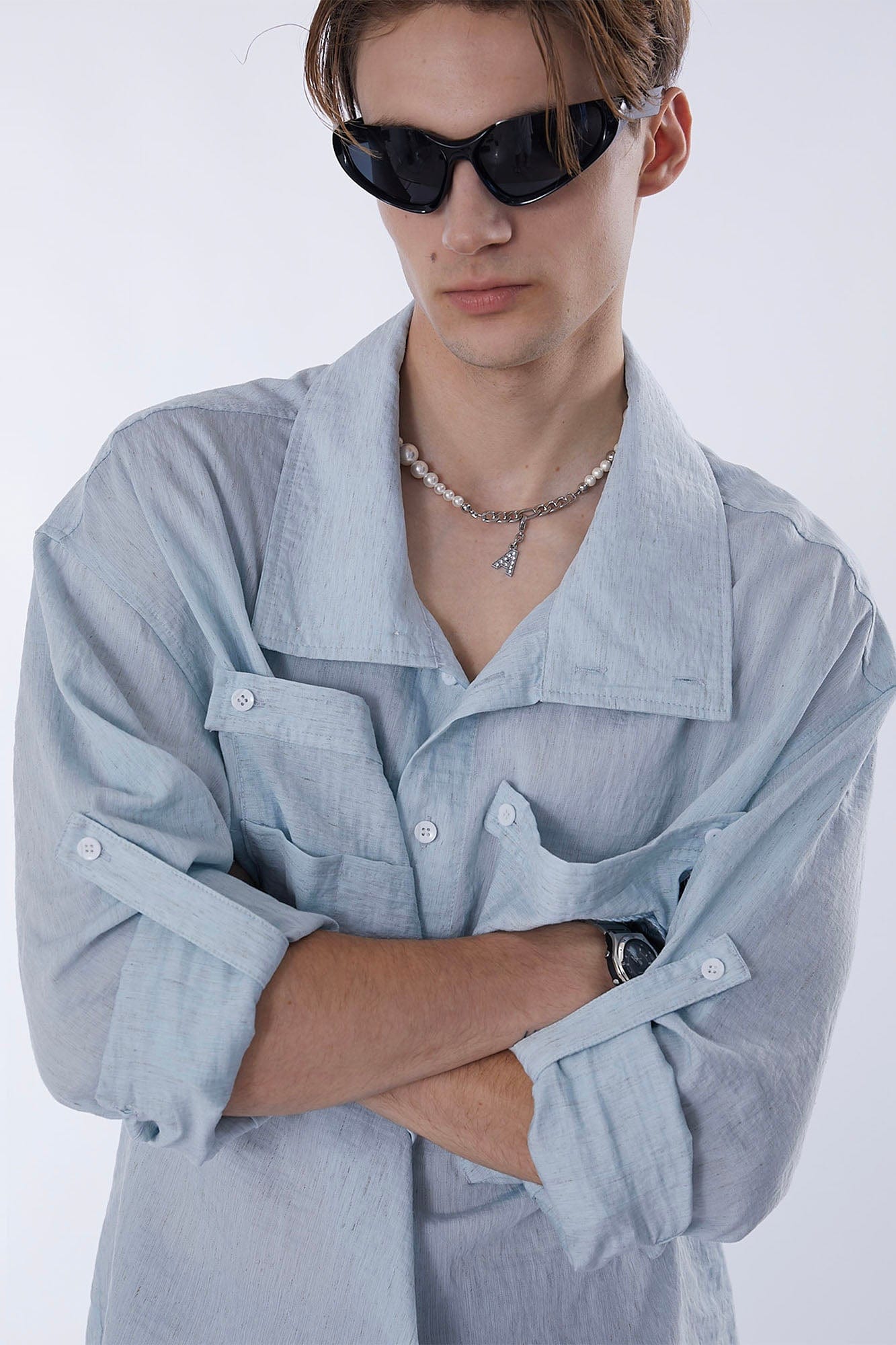 ASSEEN Rose Embroidered Pocket Linen-Blended Overshirt