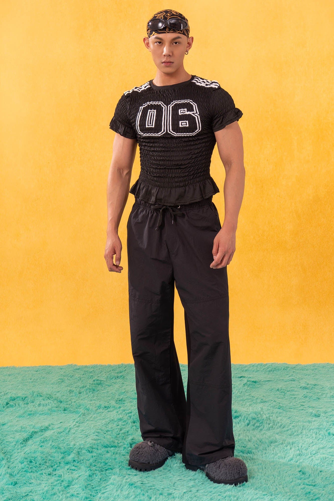 CLP Athletic Crinkled Stretch Paneled Ruffle T-Shirt